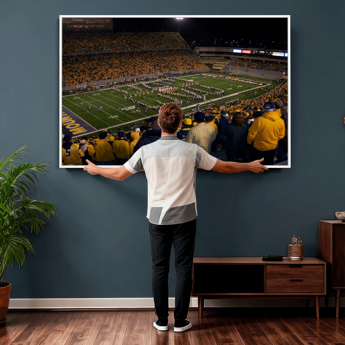 58154-MGV-CV-36X24 - West Virginia University Mountaineers Football Team Print, Milan Puskar Stadium, Morgantown