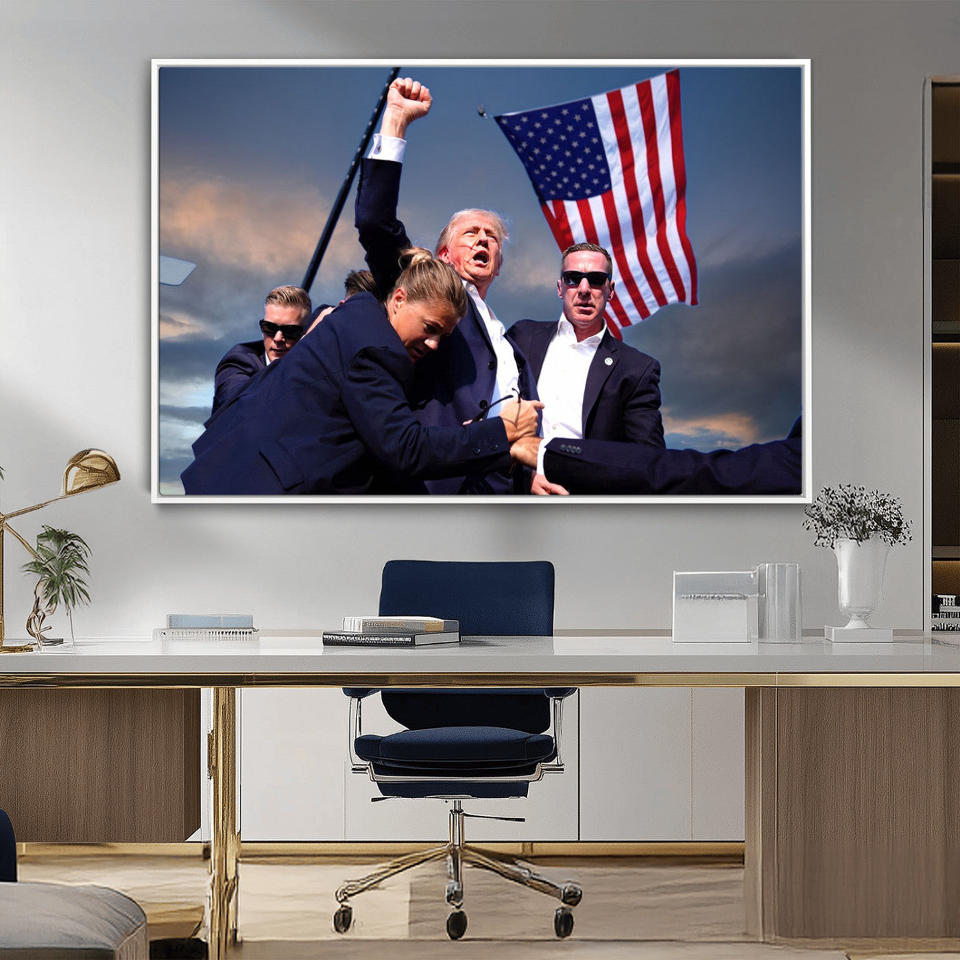 MGV-FC-36X24 - Donald Trump Assassination Attempt Wall Art Print, Trump Historic Footage - Iconic Reaction by Trump