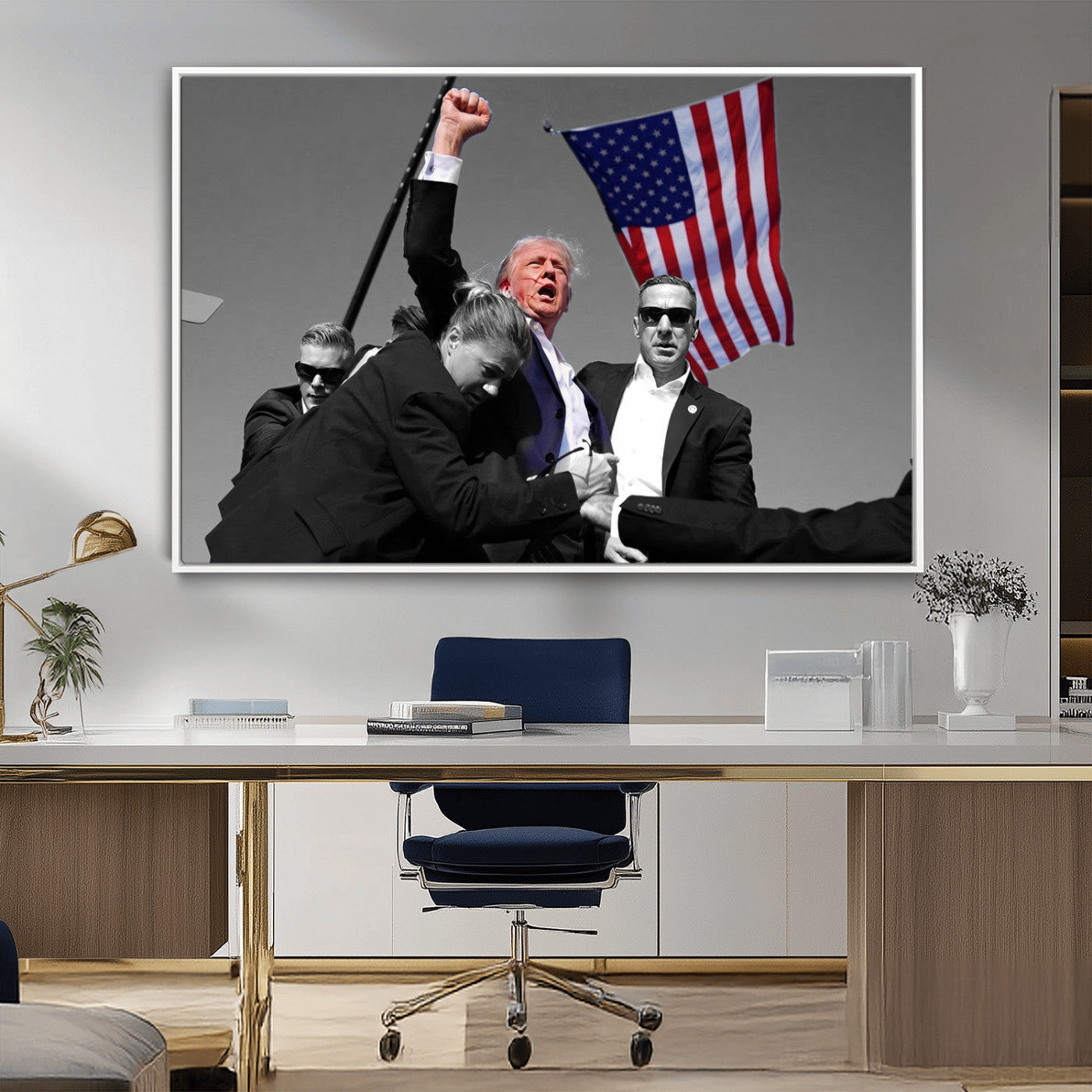 MGV-FC-36X24 - Donald Trump Assassination Attempt Wall Art Print, Trump Historic Footage - Iconic Reaction by Trump