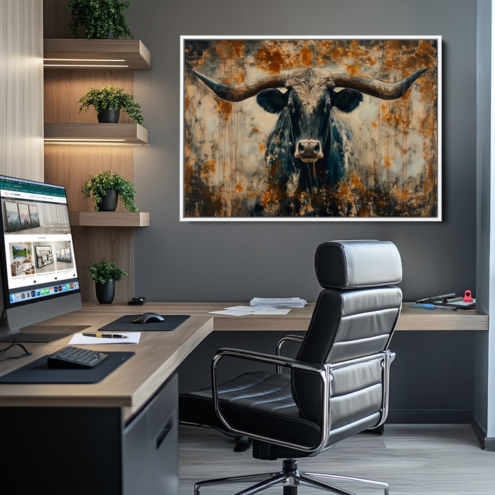 Abstract Longhorn Bull Wall Art | Rustic Western Wall Decor | Framed and Ready to Hang | Ideal for Farmhouse, Lodge, and Barn Decor