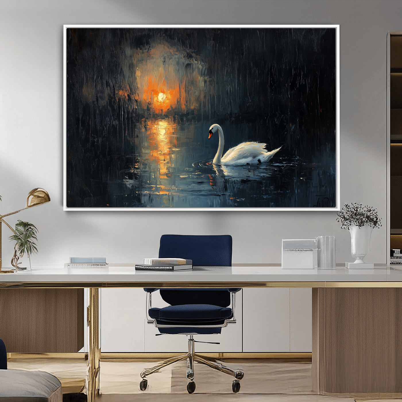 MGV-FC-36X24 - Abstract Swan on Water Wall Art Canvas Print - Elegant Nature Scene for Modern Home Decor
