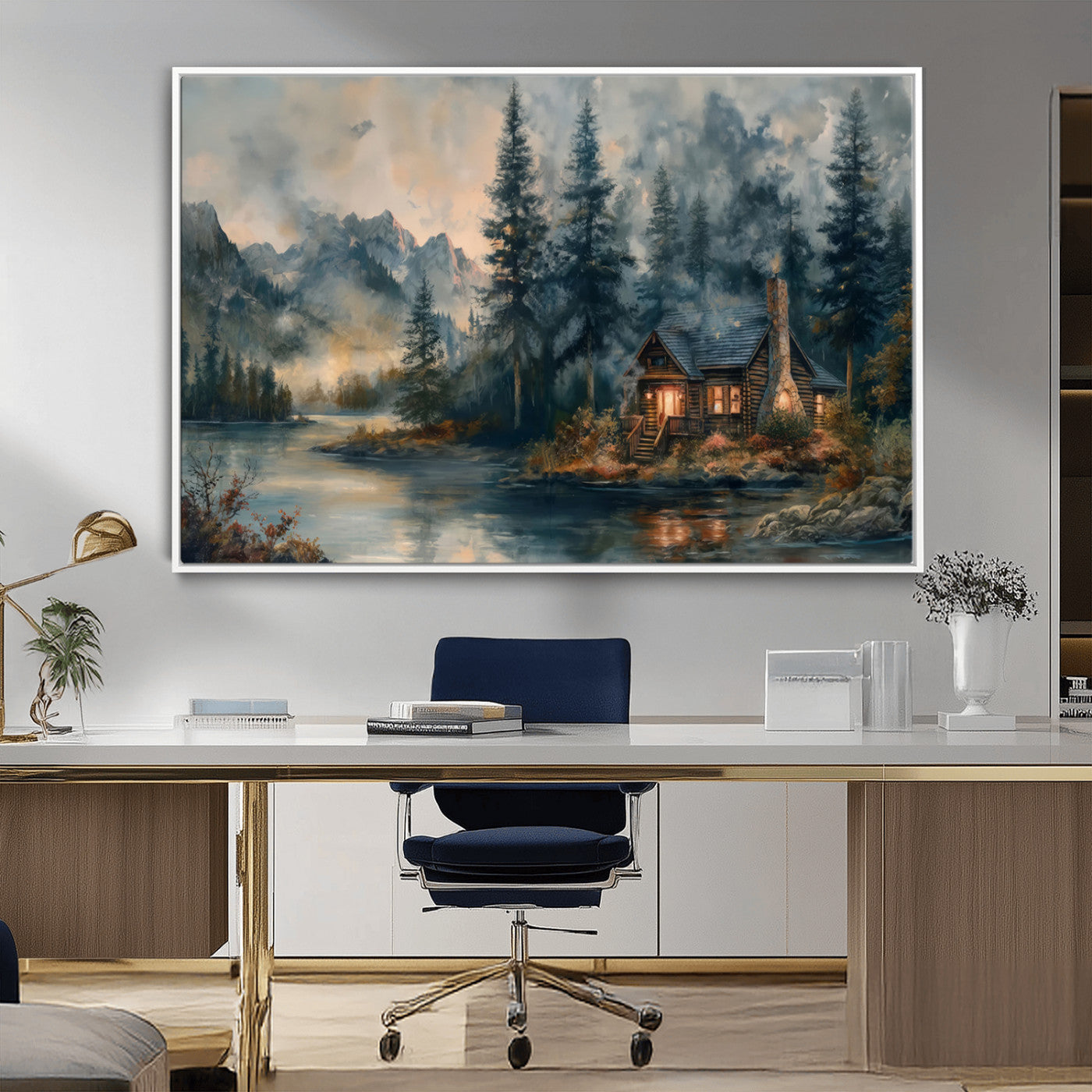 MGV-FC-36X24 - Rustic Cabin Woods Wall Art Print | Lake in a Forest Canvas Print | Cabin, Lodge, and Farmhouse