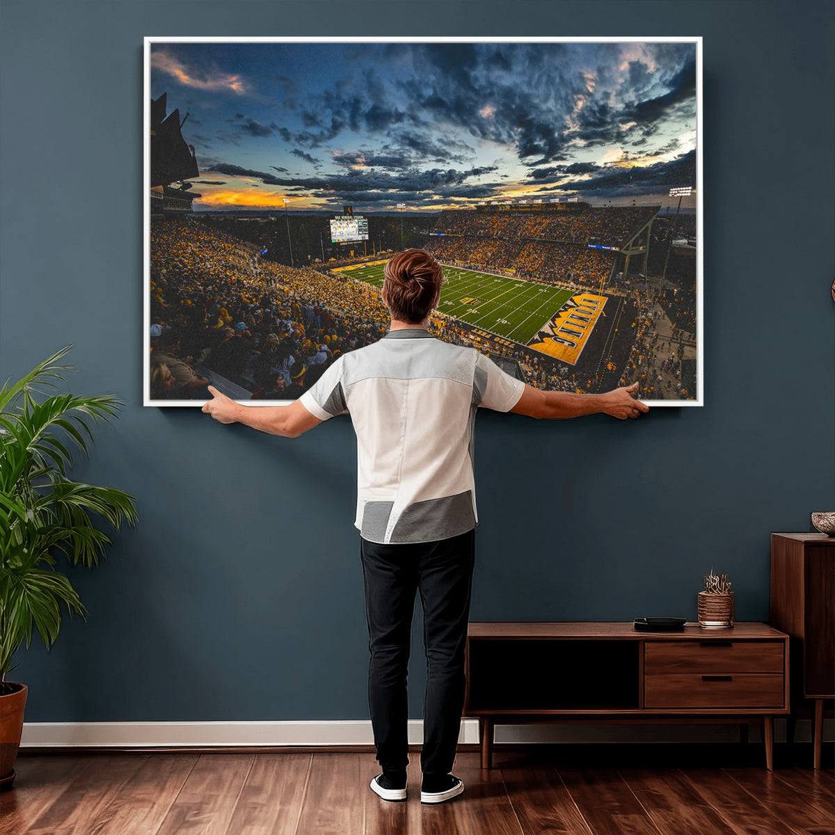 61020-MGV-CV-36X24 - University of Wyoming Cowboys Football Team Print, Laramie, Framed and Ready to Hang
