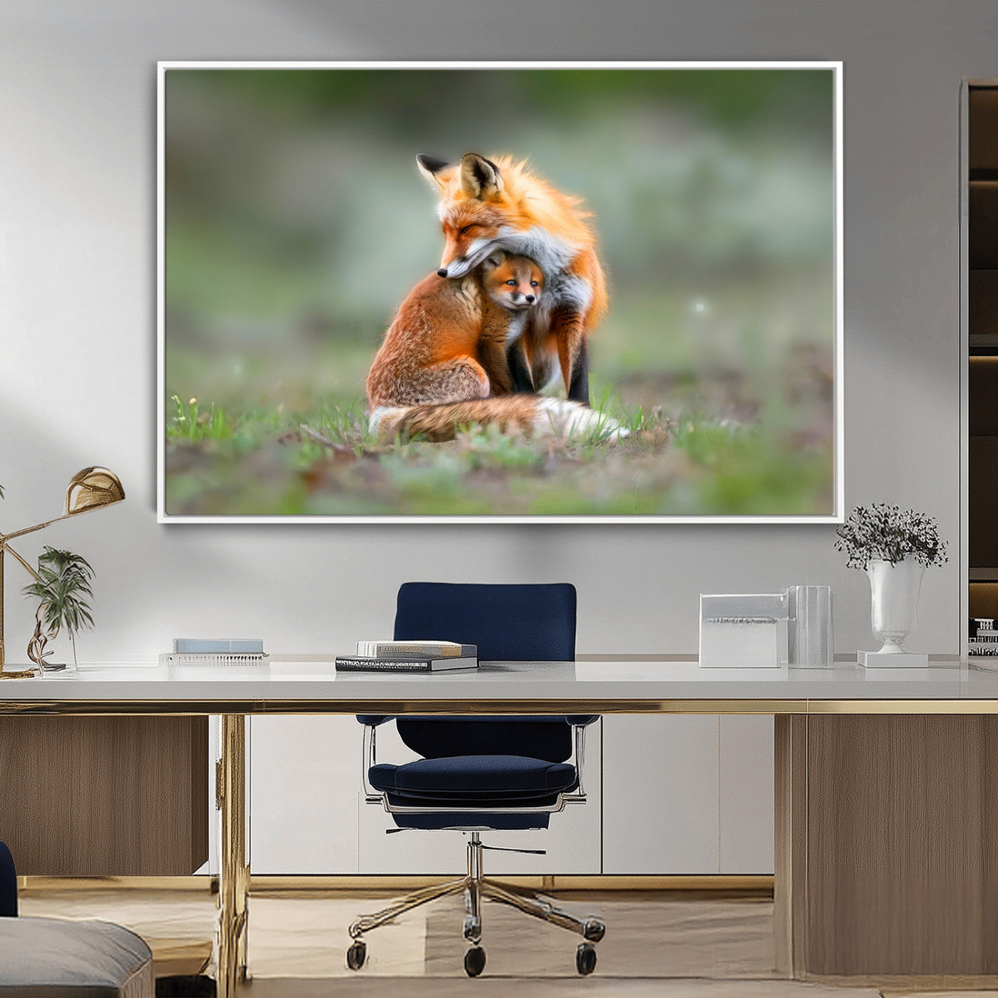 MGV-FC-36X24 - Heartwarming Fox and Baby Cub Wall Art | Ready to Hang Canvas Print of Foxes in Nature | Perfect for