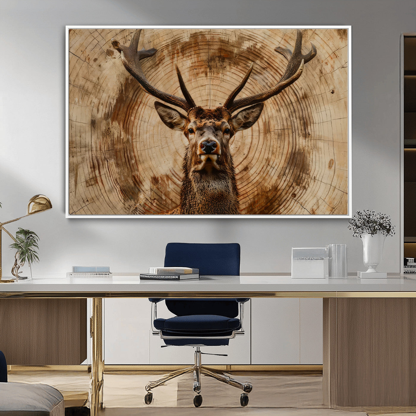 MGV-FC-36X24 - Wood Abstract Deer Wall Art | Rustic Wildlife Canvas Print | Ready to Hang Stag Head Triptych for