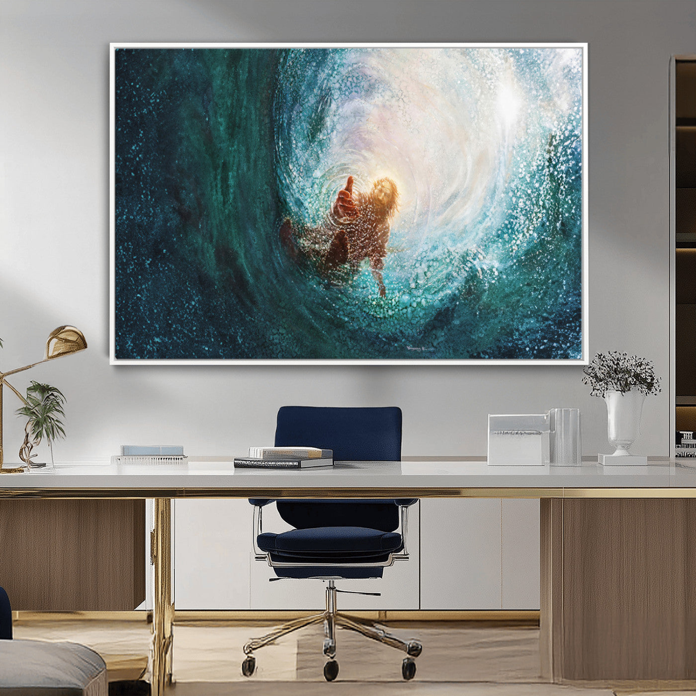 MGV-FC-36X24 - Powerful Jesus Canvas Print - Hand of Salvation, Inspirational Wall Art - Framed, Ready to Hang for