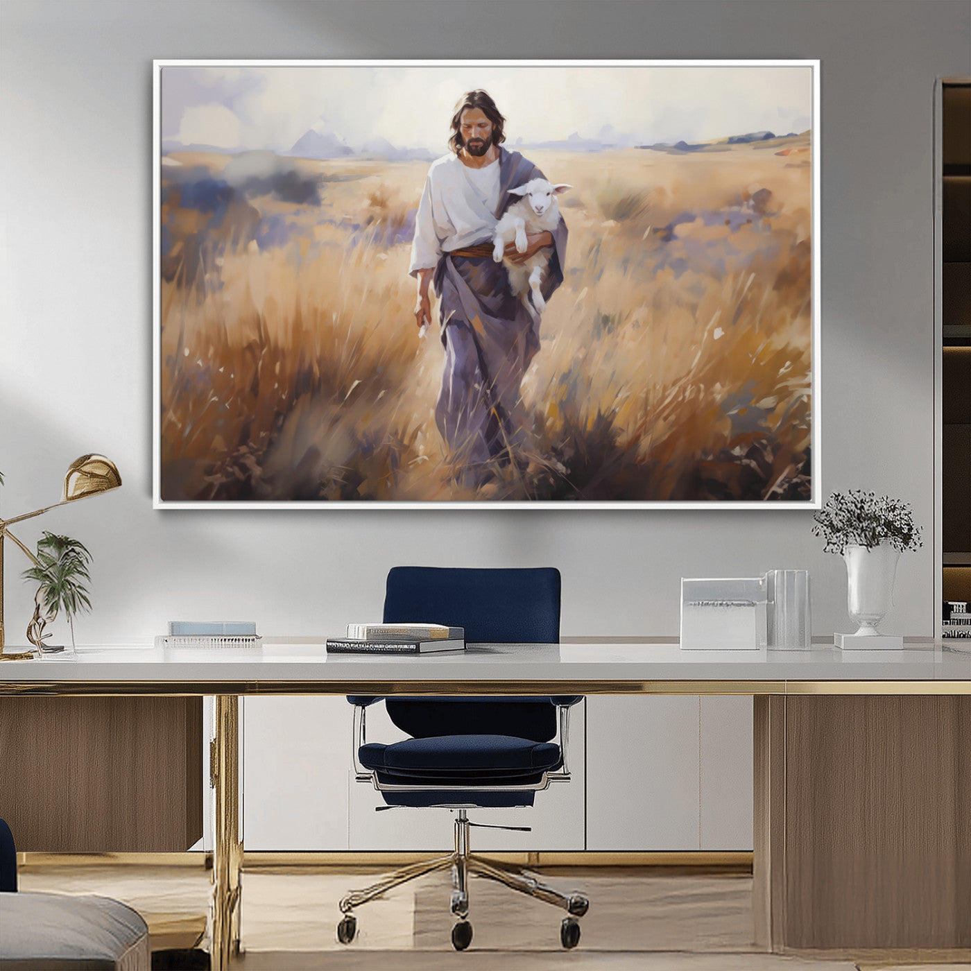 MGV-FC-36X24 - Jesus the Good Shepherd Wall Art Canvas Print - Lost Lamb Print for Prayer Room Decor
