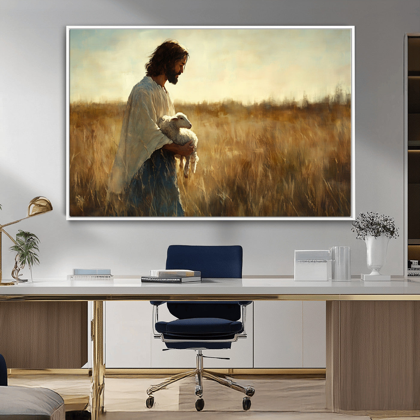 MGV-FC-36X24 - Jesus the Good Shepherd Wall Art Canvas Print - Inspirational Christian Religious Print for Prayer