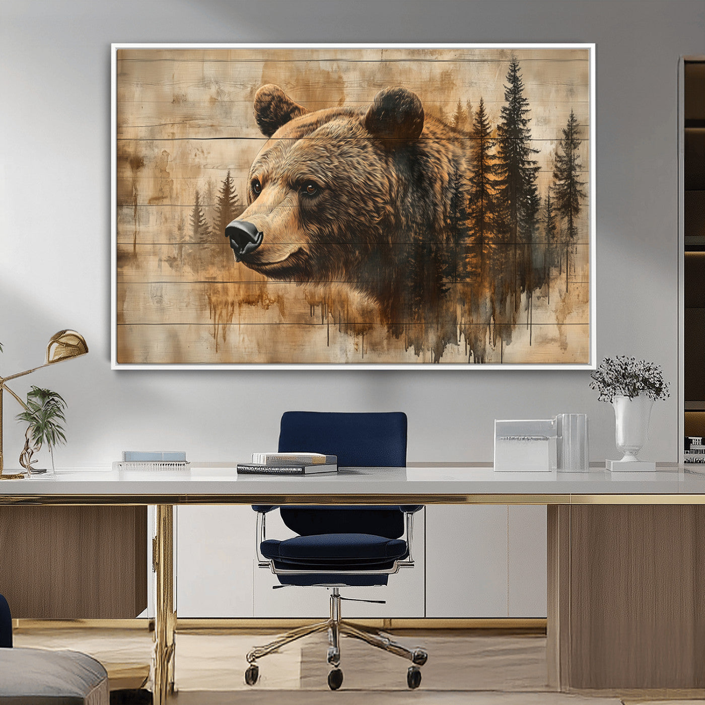 MGV-FC-36X24 - Rustic Grizzly Bear Wall Art, Abstract Grizzly 399 Bear Wall Art Canvas Print - Woodland Wildlife