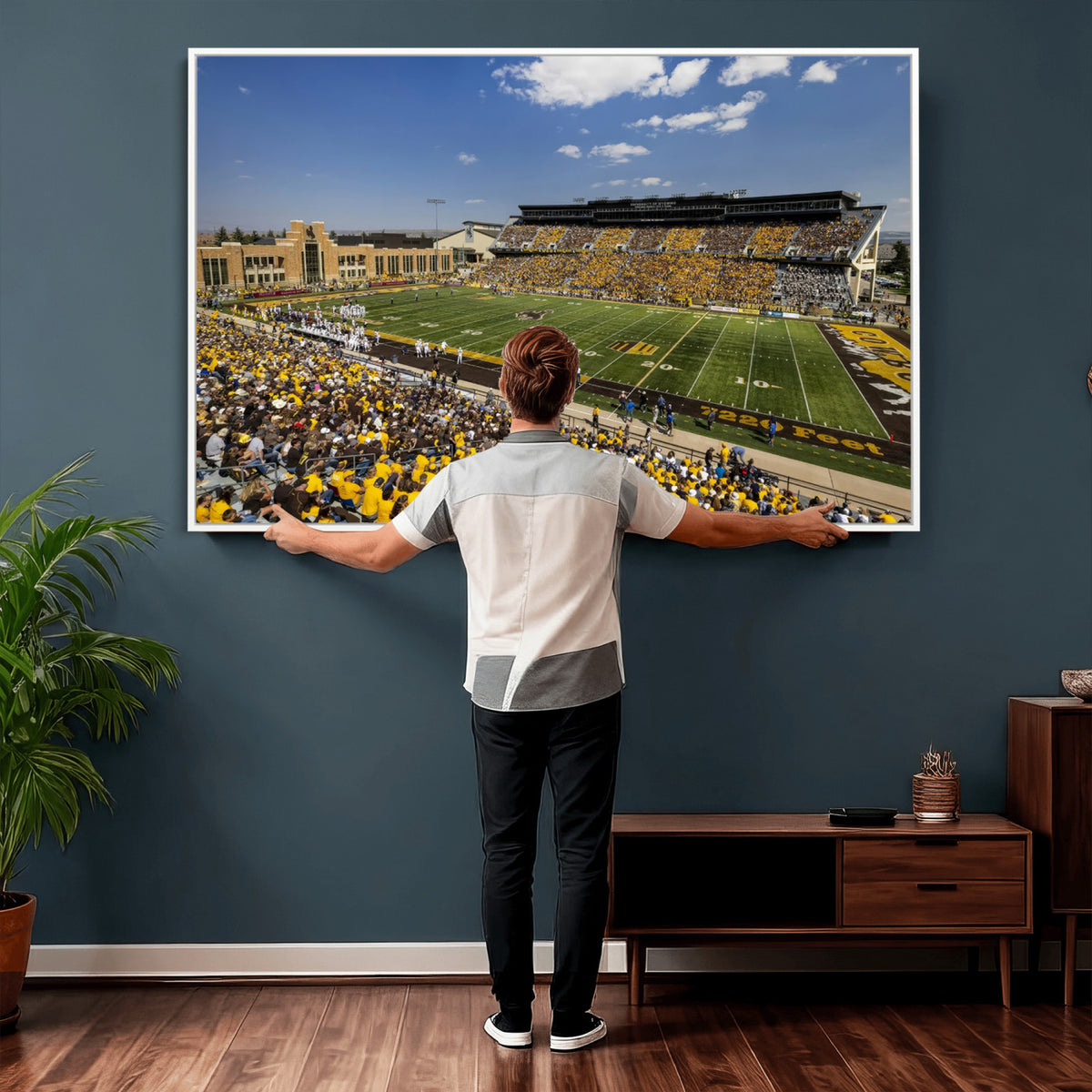 75112-MGV-CV-36X24 - University of Wyoming Cowboys Football Team Print, Laramie, Home Bar Wall Decor