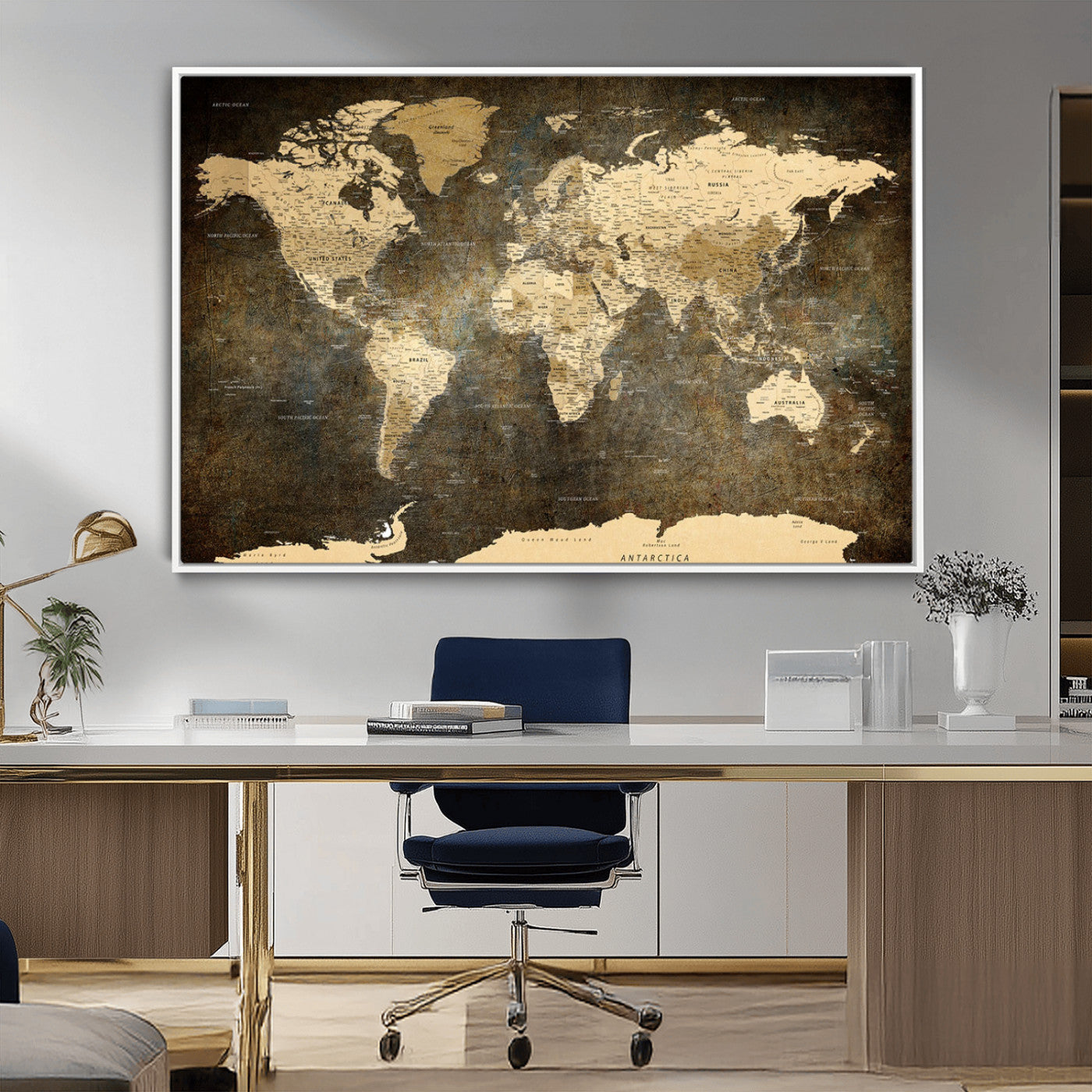 MGV-FC-36X24 - Push Pin World Map Canvas Print – Framed Wall Art for Couples to Track Their Travels – Anniversary