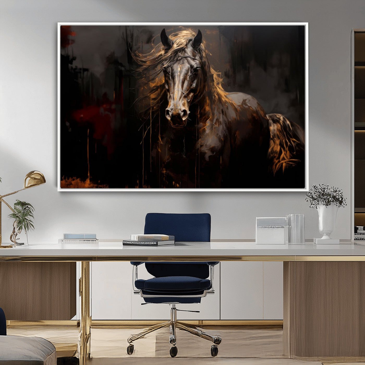 MGV-FC-36X24 - Abstract Black Horse Canvas Print for Farmhouse Wall Art | Abstract Equine Wall Art | Western Decor