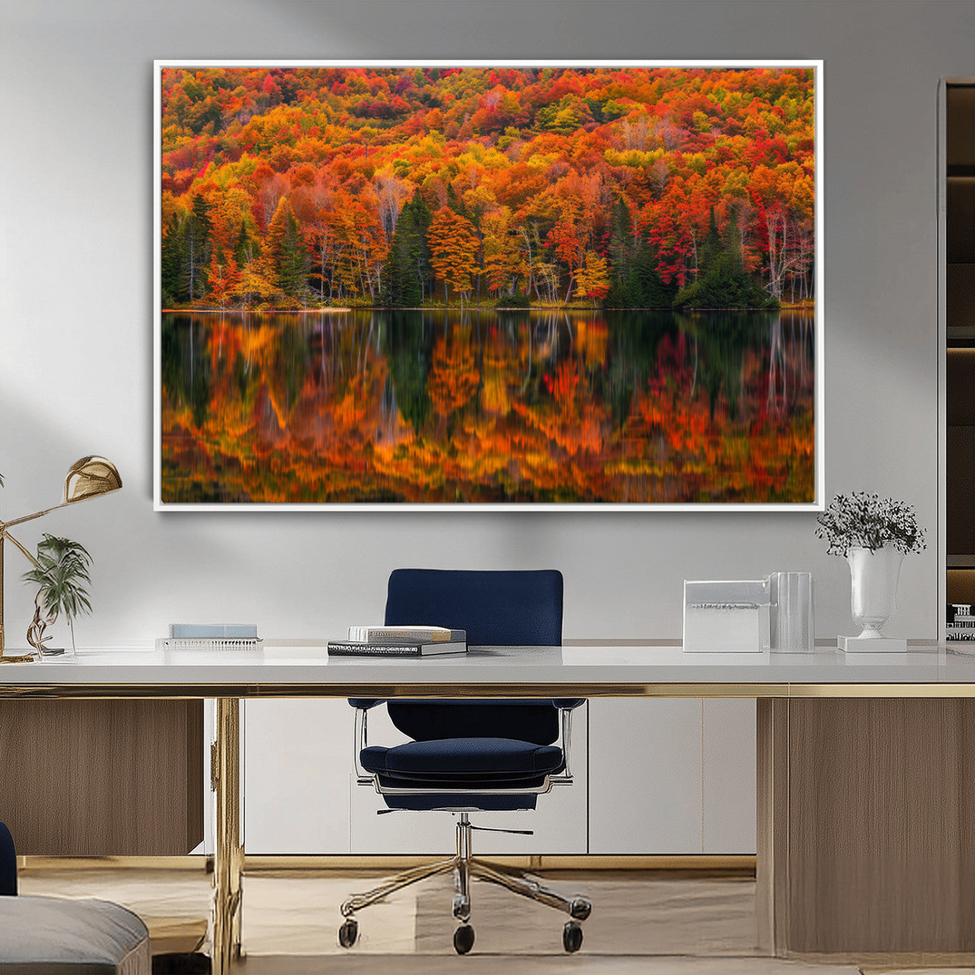 MGV-FC-36X24 - Fall Foliage Wall Art - Autumn Reflection Canvas Print, Stunning Fall Foliage Wall Art, Serene Lake