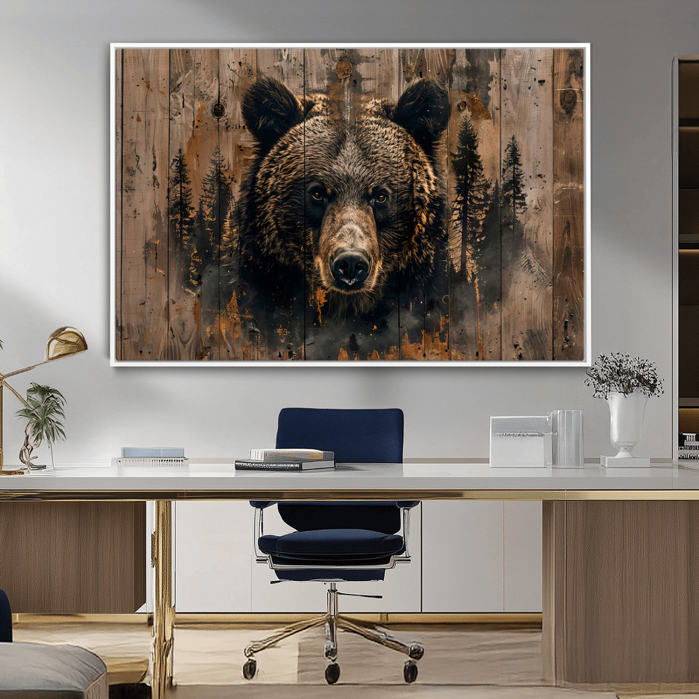 MGV-FC-36X24 - Rustic Grizzly 399 Wall Art | Triptych Canvas Print | Rustic Cabin Wall Decor | Perfect for