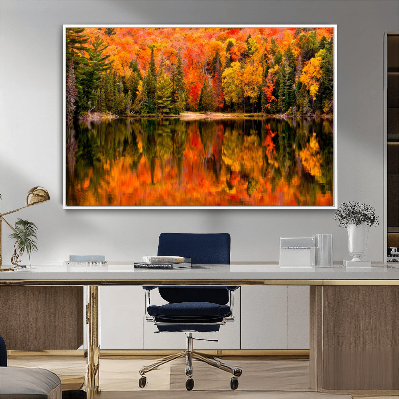 MGV-FC-36X24 - Forest Reflection Art | Autumn Forest Reflection Wall Art | Triptych Canvas Print | Vibrant Fall