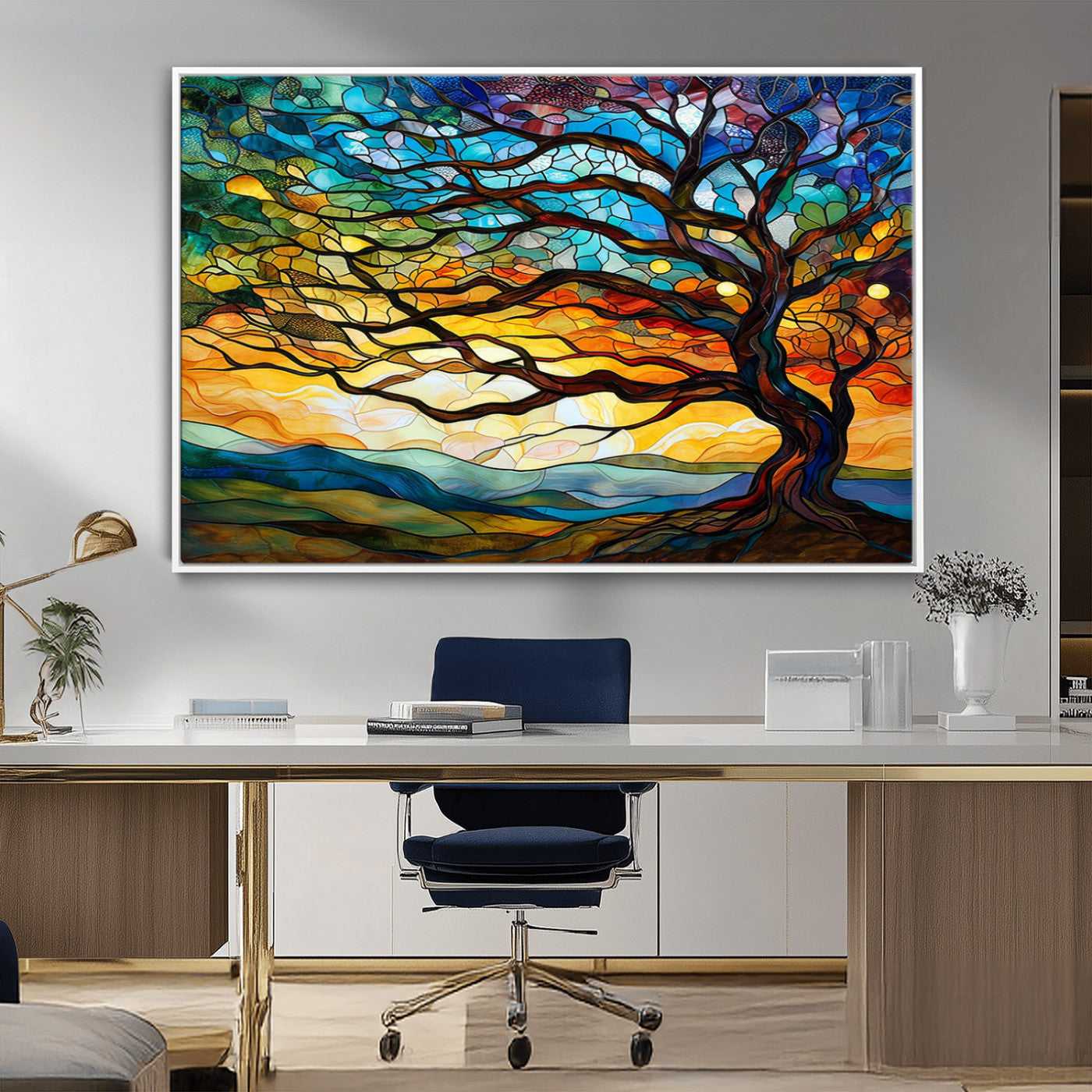 MGV-FC-36X24 - Vibrant Mosaic Tree of Life Wall Art | Stained Glass Style Canvas Print | Ready to Hang Artistic