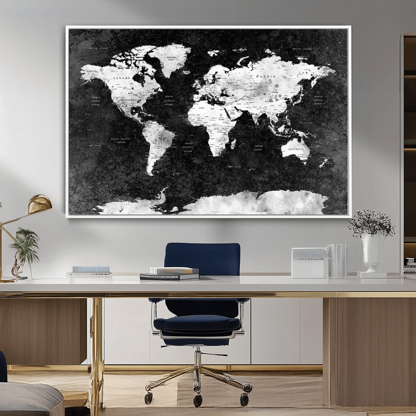 MGV-FC-36X24 - Push Pin World Map Canvas Print – Framed Wall Art for Couples to Track Their Travels – Anniversary