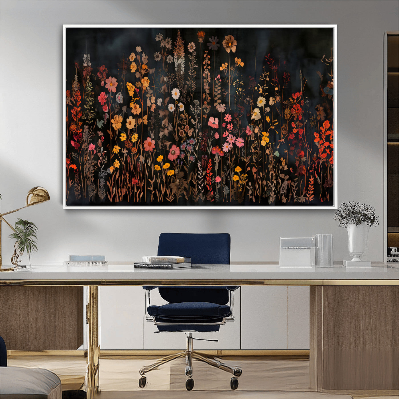 MGV-FC-36X24 - Large Floral Painting Print Illustration Flowers Canvas Wall Art Botanical Wall Decor Modern