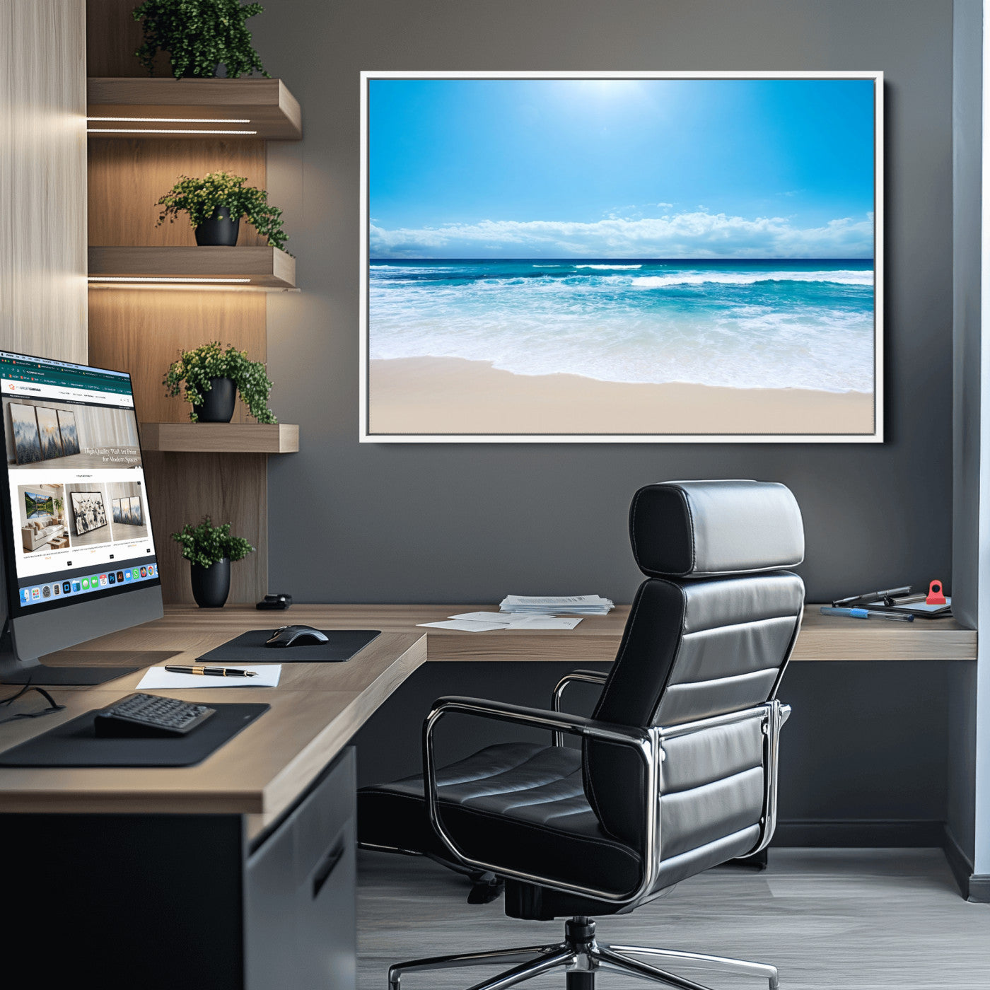 45929-MGV-CV-36X24-Wall Art Canvas Print Shiny Blue Sea and Beach