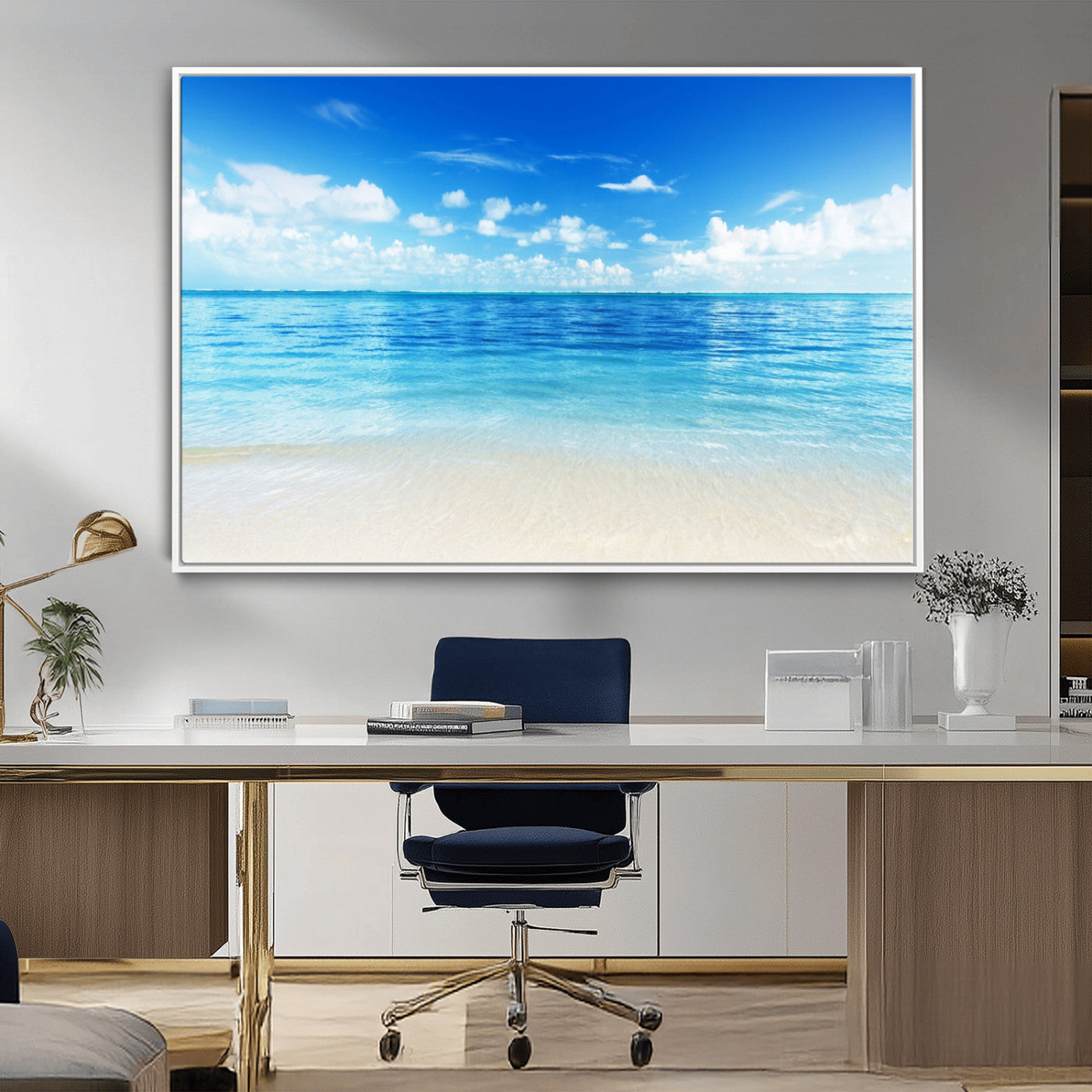 MGV-FC-36X24 - Beach Scene Canvas Wall Art Print – Tranquil Ocean Horizon and White Sand Beach Wall Decor for Home