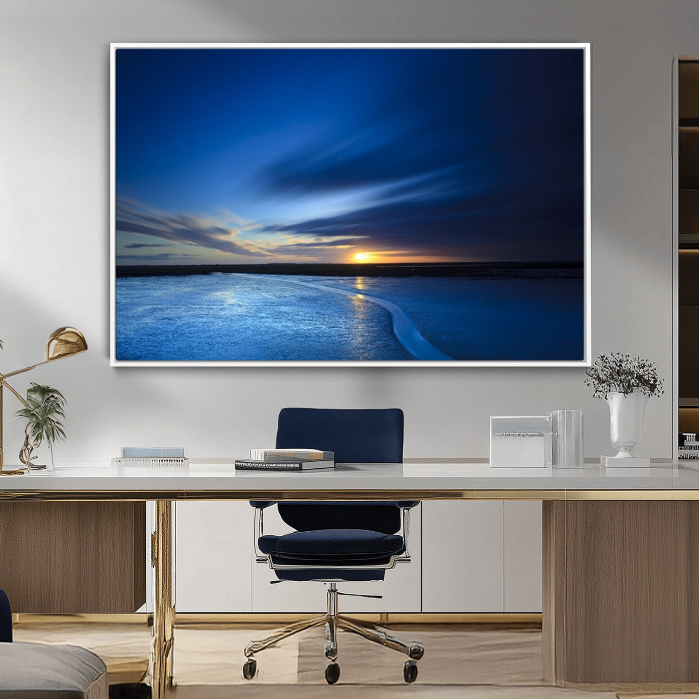 MGV-FC-36X24 - Blue Sunset Ocean Canvas Wall Art Print – Serene Coastal Horizon Wall Decor for Home or Office –