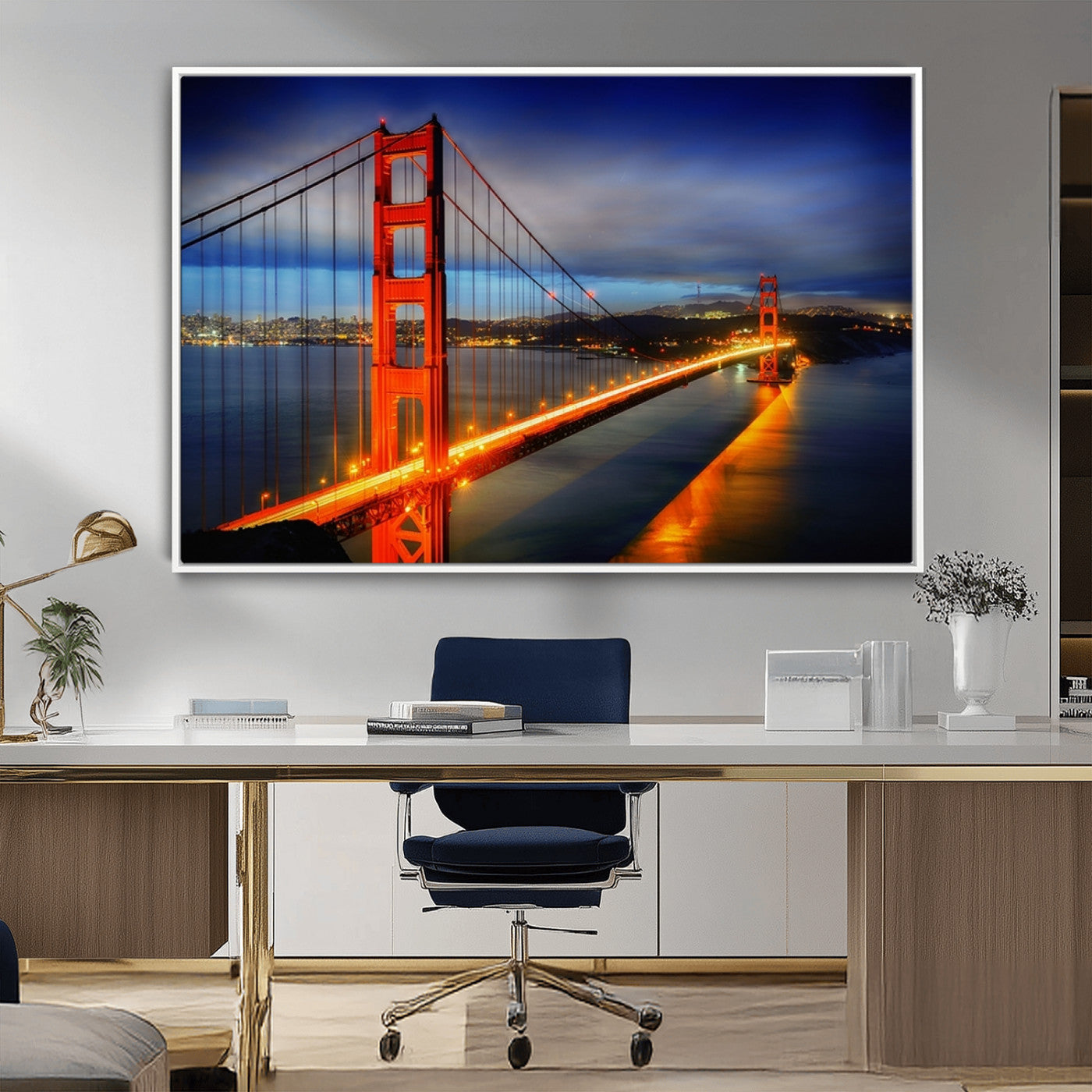 MGV-FC-36X24 - Large Wall Art San Francisco Canvas Print - Wonderful Golden Gate Bridge at Twilight