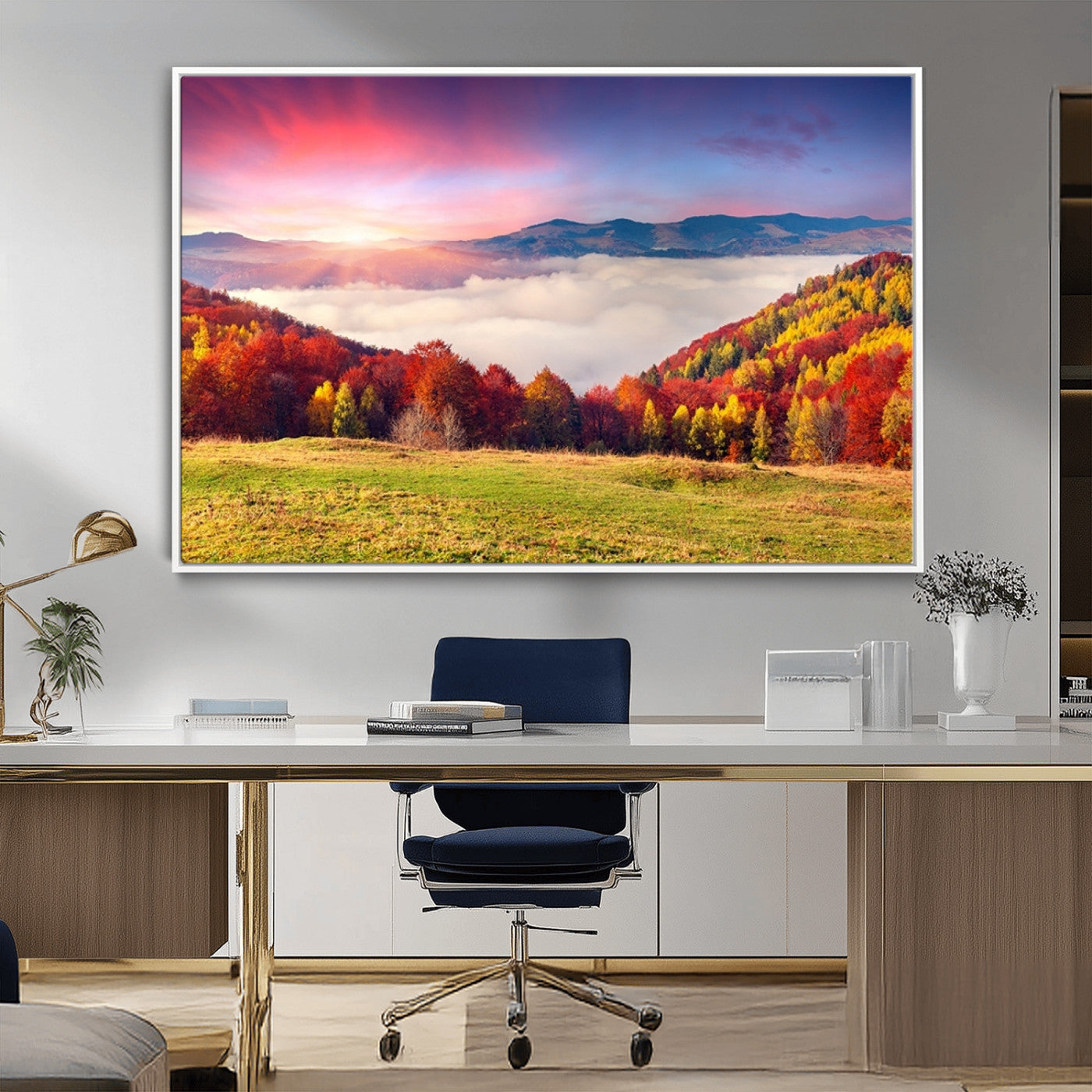 MGV-FC-36X24 - Autumn Mountain Foggy Landscape Wall Art Canvas Print | Beautiful Forest Canvas Print | Misty