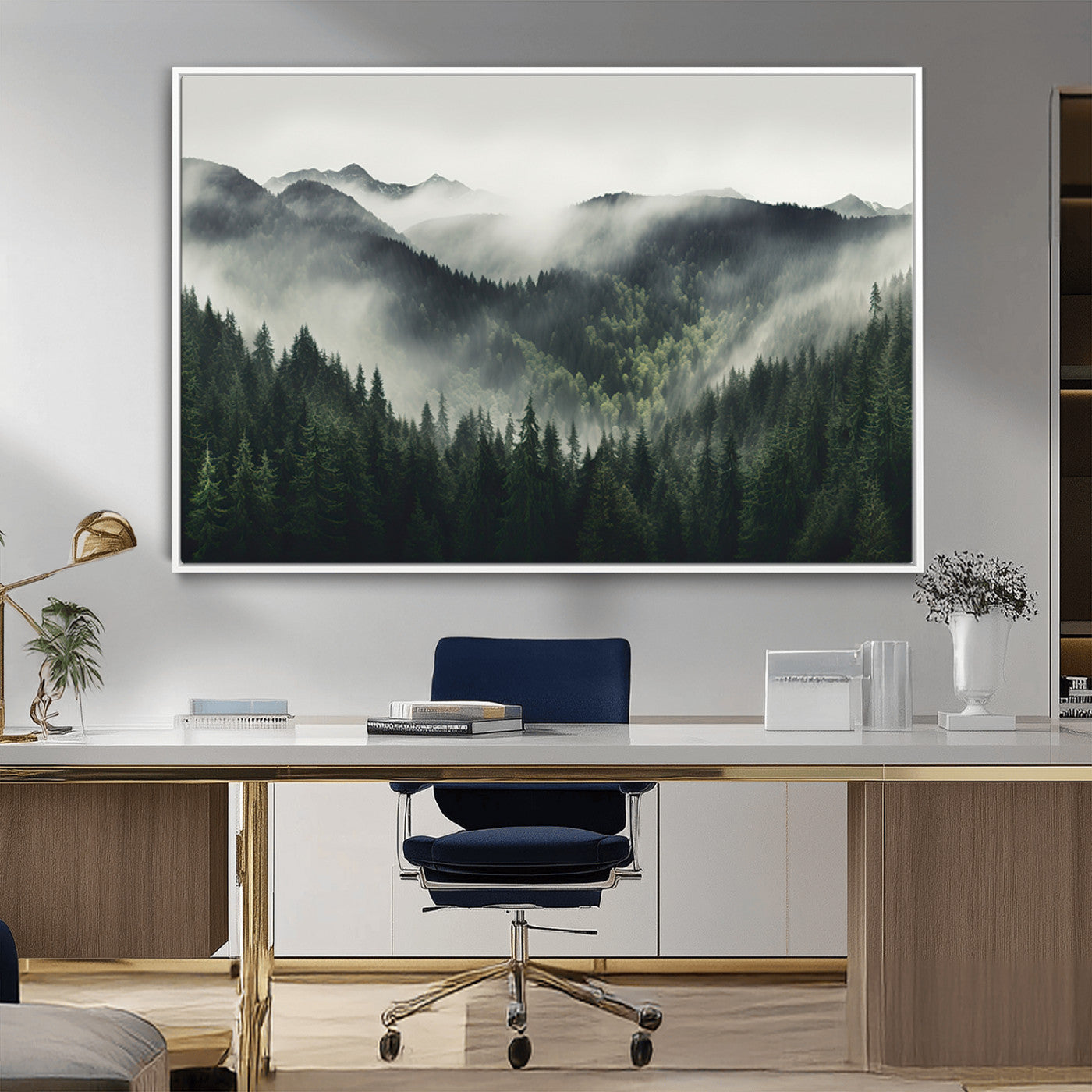 MGV-FC-36X24 - Misty Forest Canvas Print Wall Art Premium Canvas Print a Foggy and Serene Atmosphere