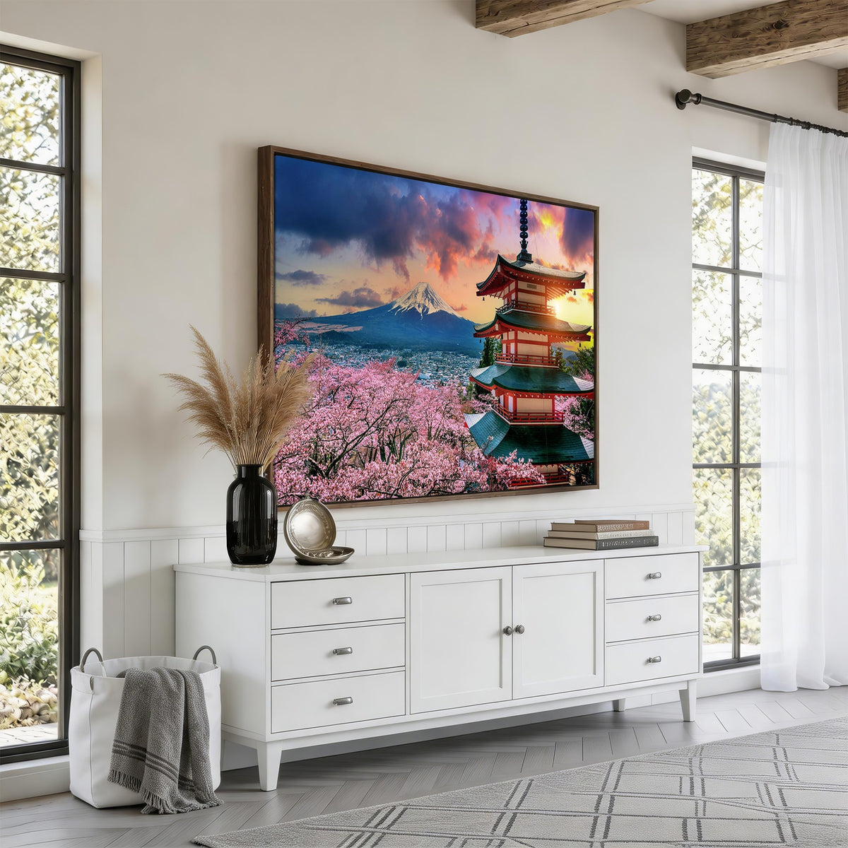 95987-MGV-CV-24X16 - Cherry Blossoms Canvas Print, Chureito Pagoda and Mount Fuji Wall Art
