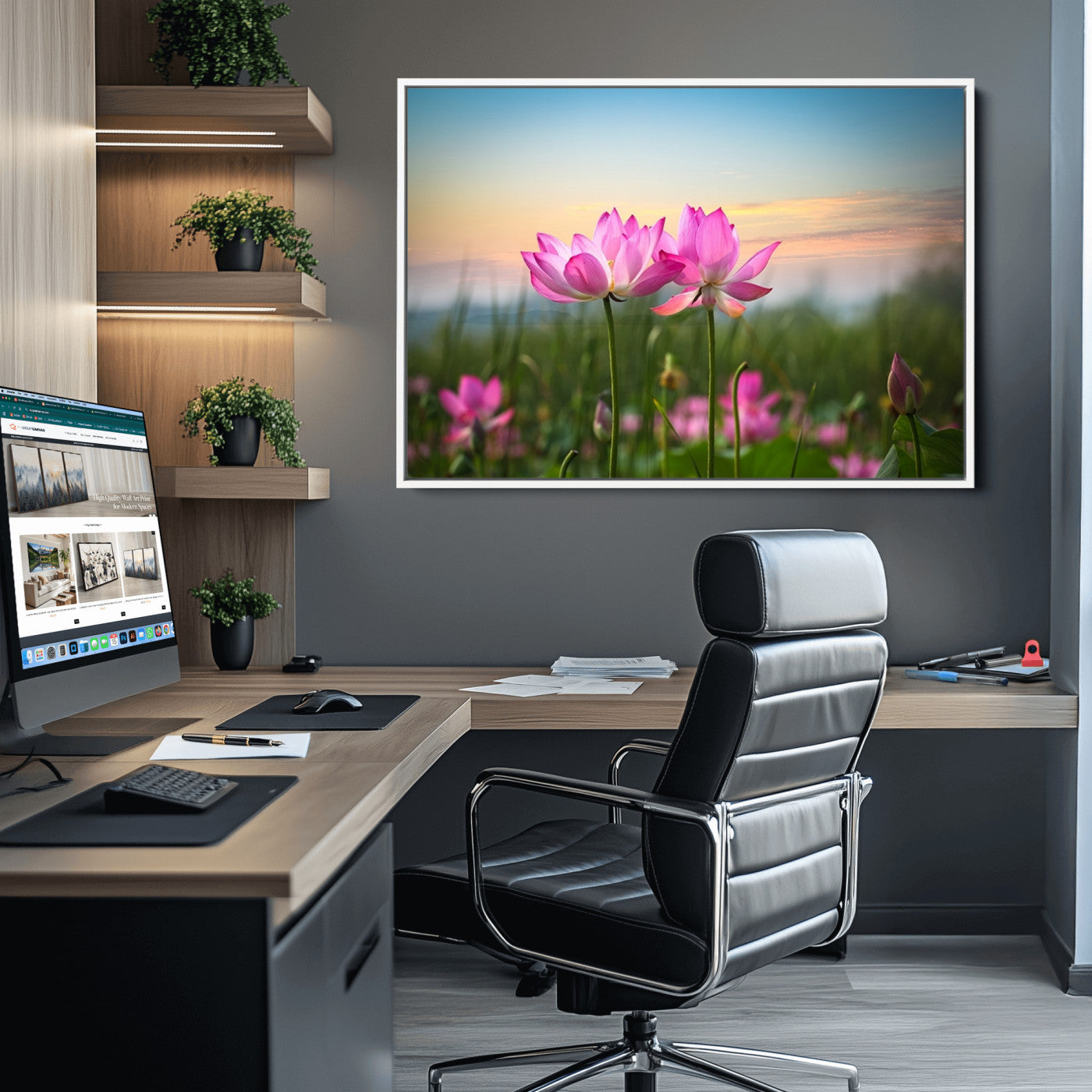 64234-MGV-CV-36X24-Pink Flower on the Mountain Canvas Print, Framed Pink Flower Canvas Wall Art