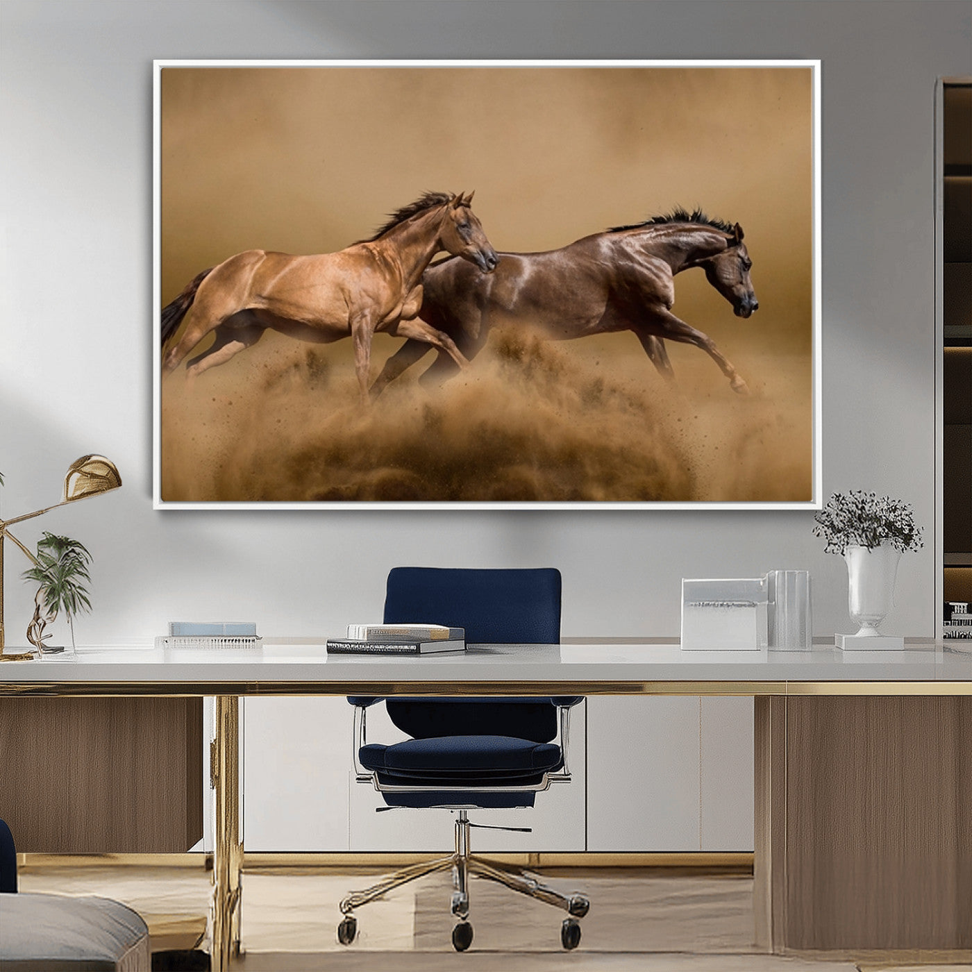 MGV-FC-36X24 - Large Wall Art Animal Canvas Print - Two Running Brown Horses