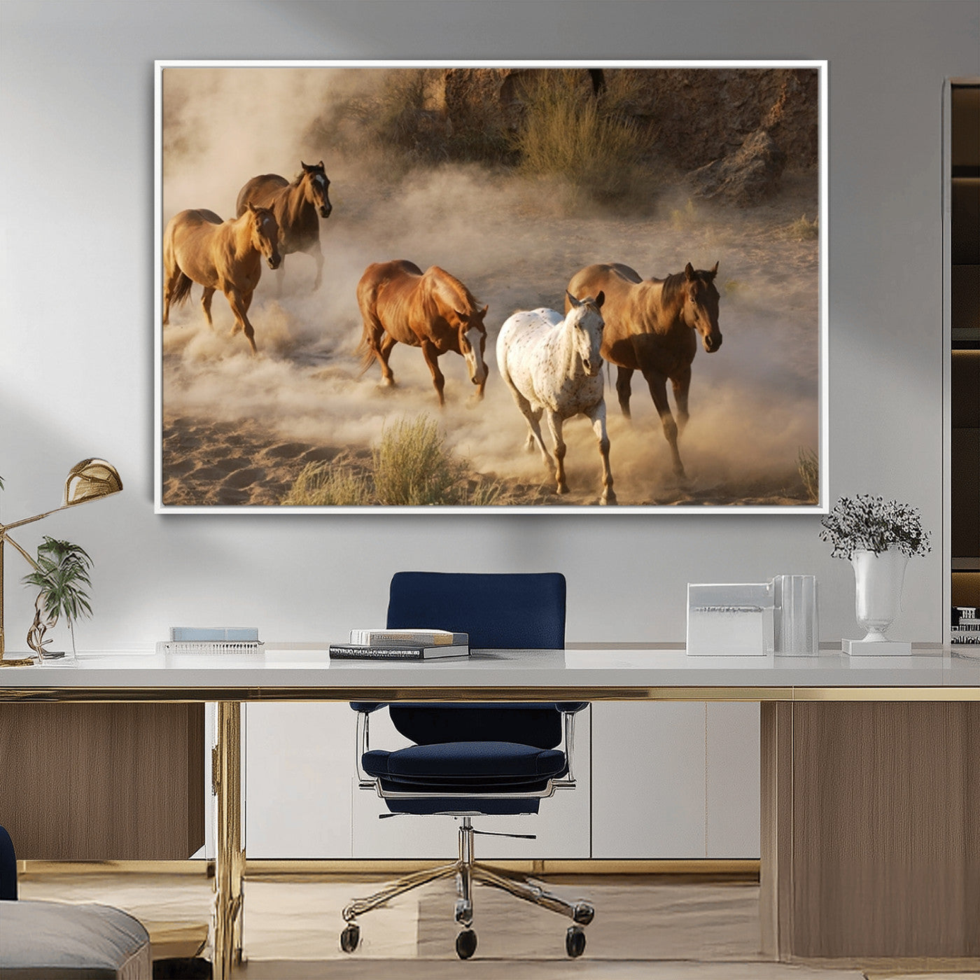 MGV-FC-36X24 - Large Wall Art 5 Horses Running on Sand Canvas Print