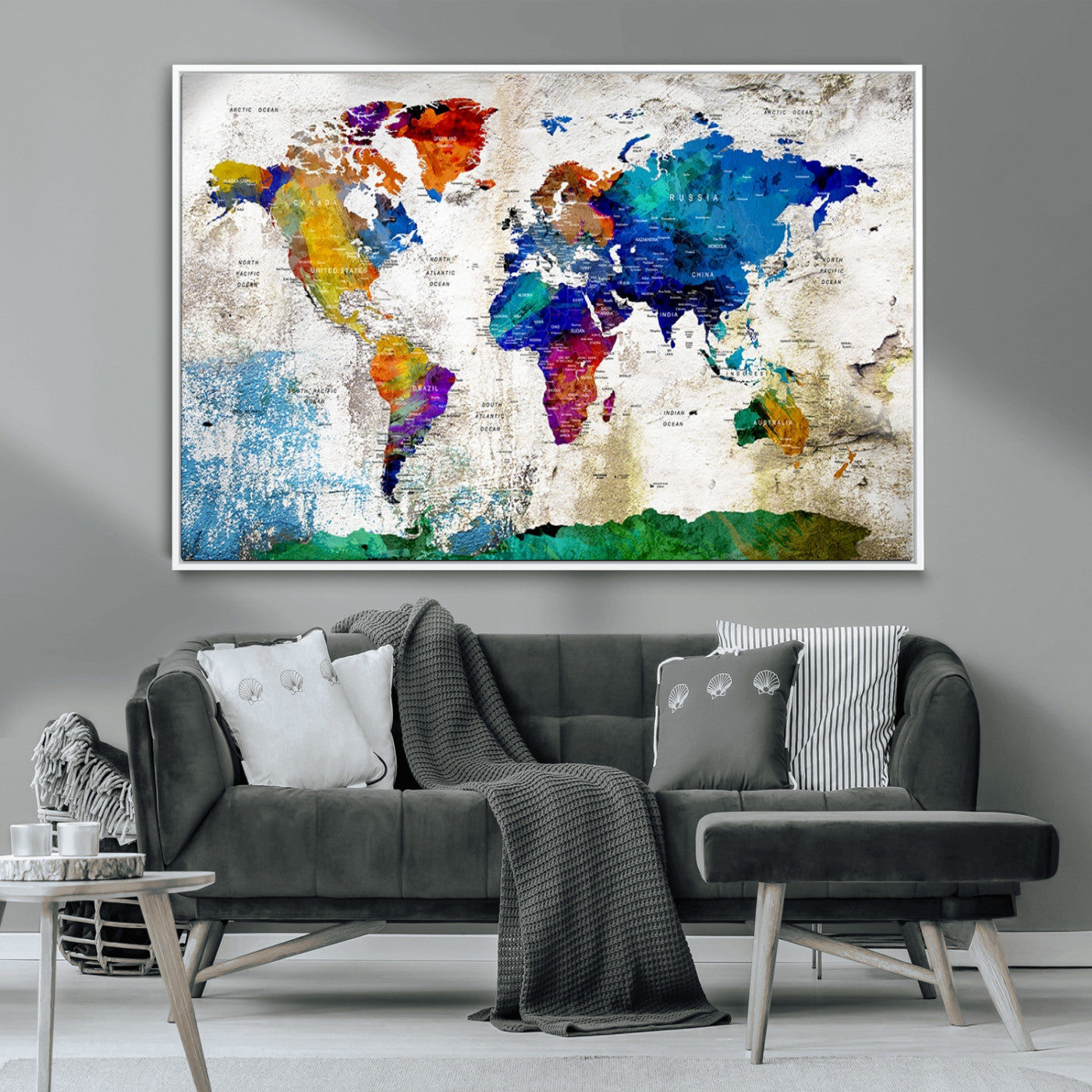 MGV-FC-36X24 - Push Pin World Map Canvas Print – Framed Wall Art for Couples to Track Their Travels – Anniversary