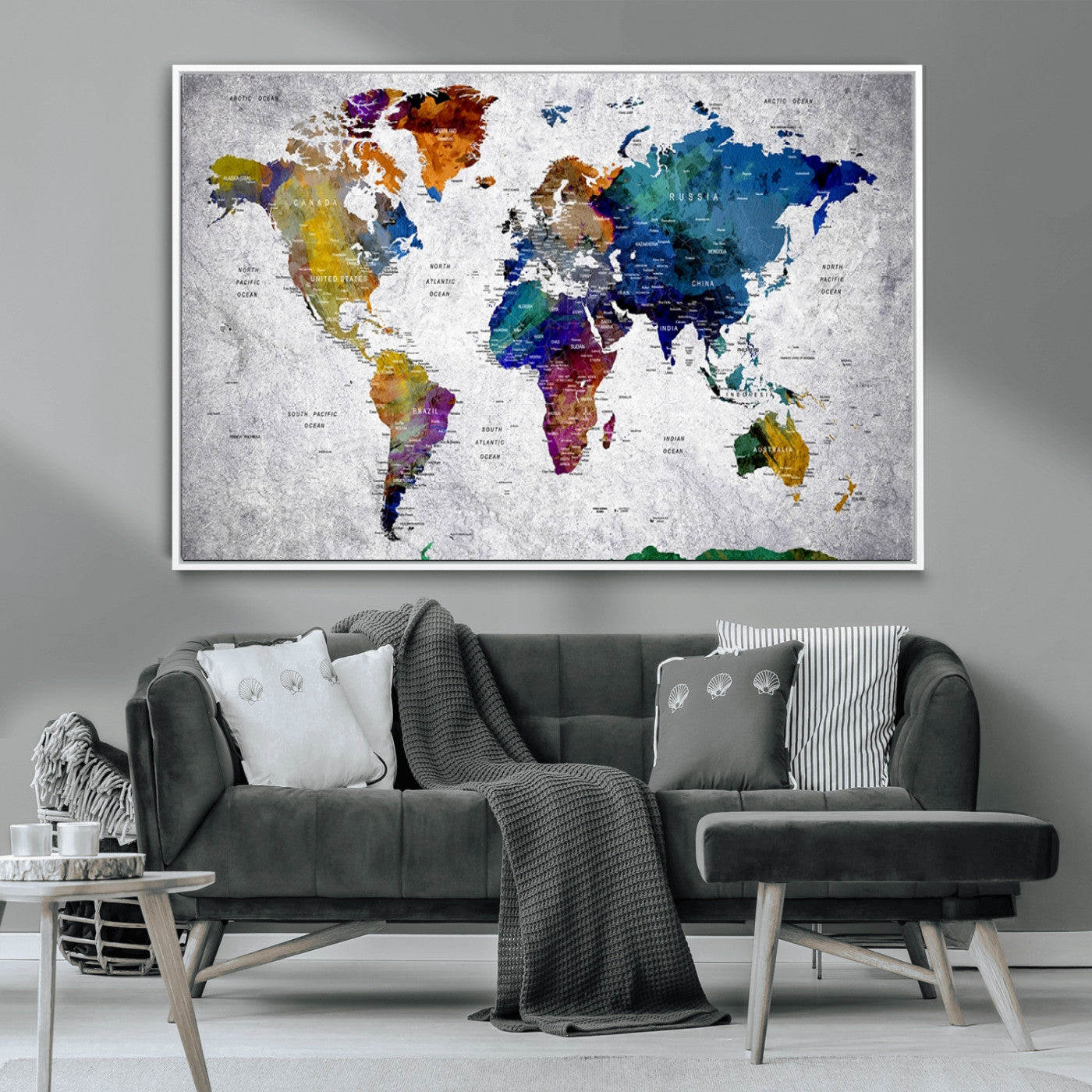 MGV-FC-36X24 - Push Pin World Map Canvas Print – Framed Wall Art for Couples to Track Their Travels – Anniversary
