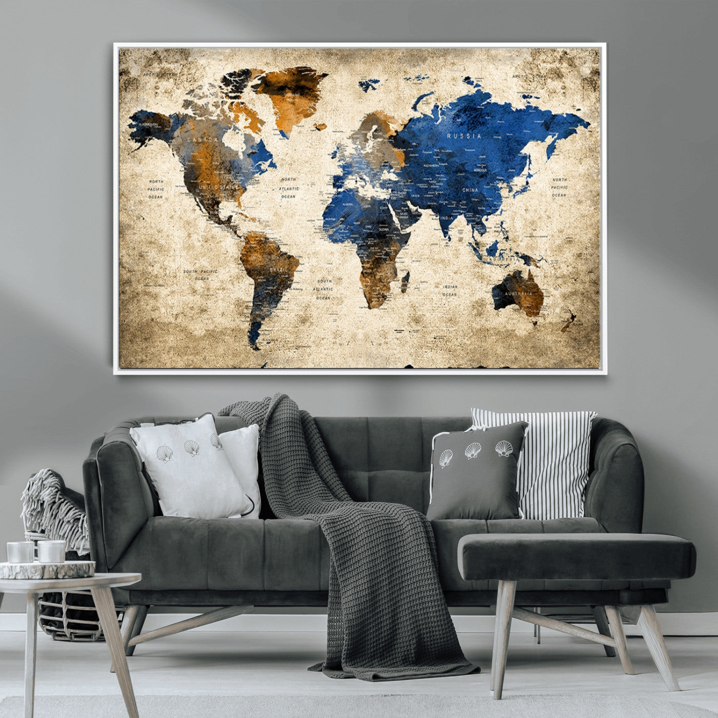 MGV-FC-36X24 - Push Pin World Map Canvas Print – Framed Wall Art for Couples to Track Their Travels – Anniversary