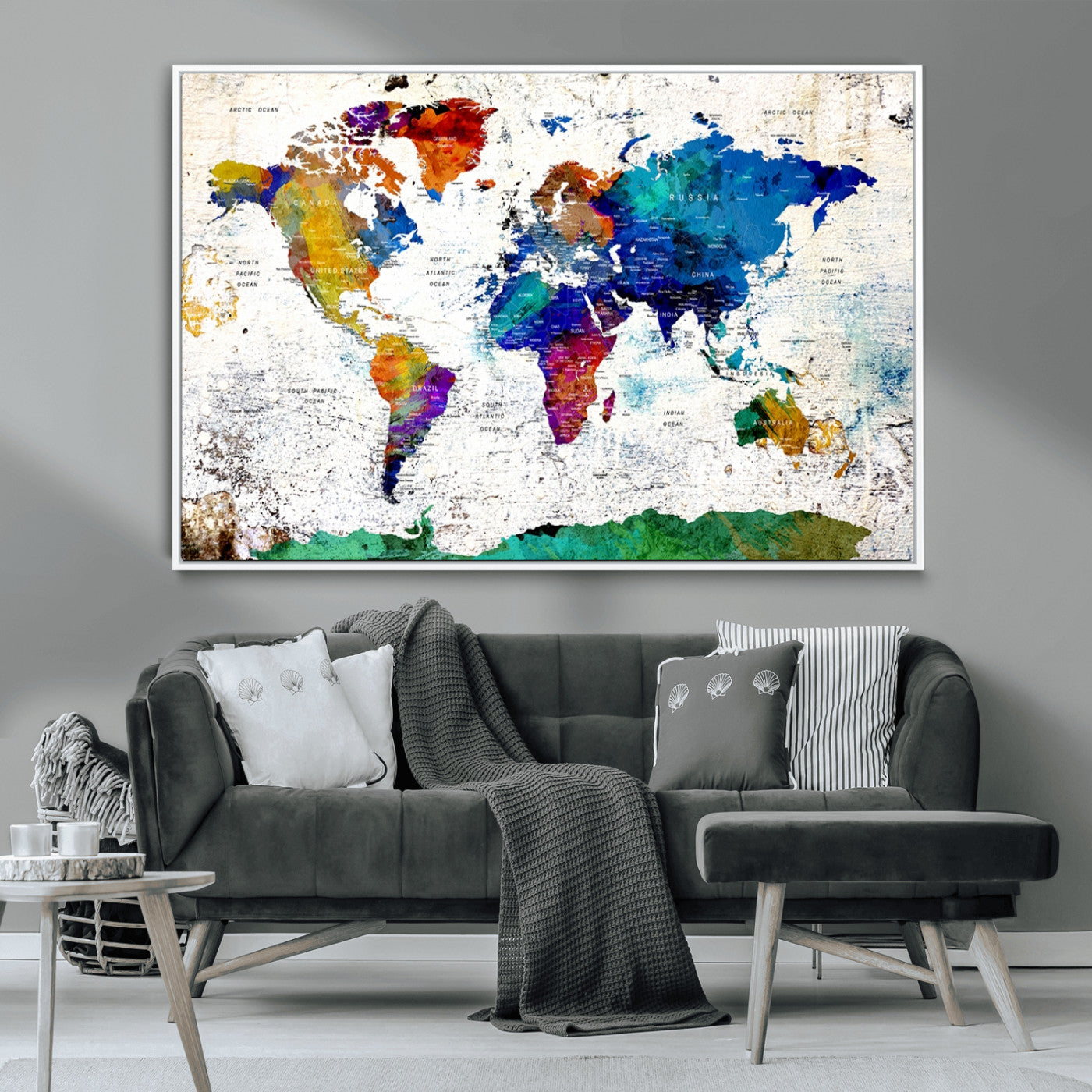 MGV-FC-36X24 - Push Pin World Map Canvas Print – Framed Wall Art for Couples to Track Their Travels – Anniversary