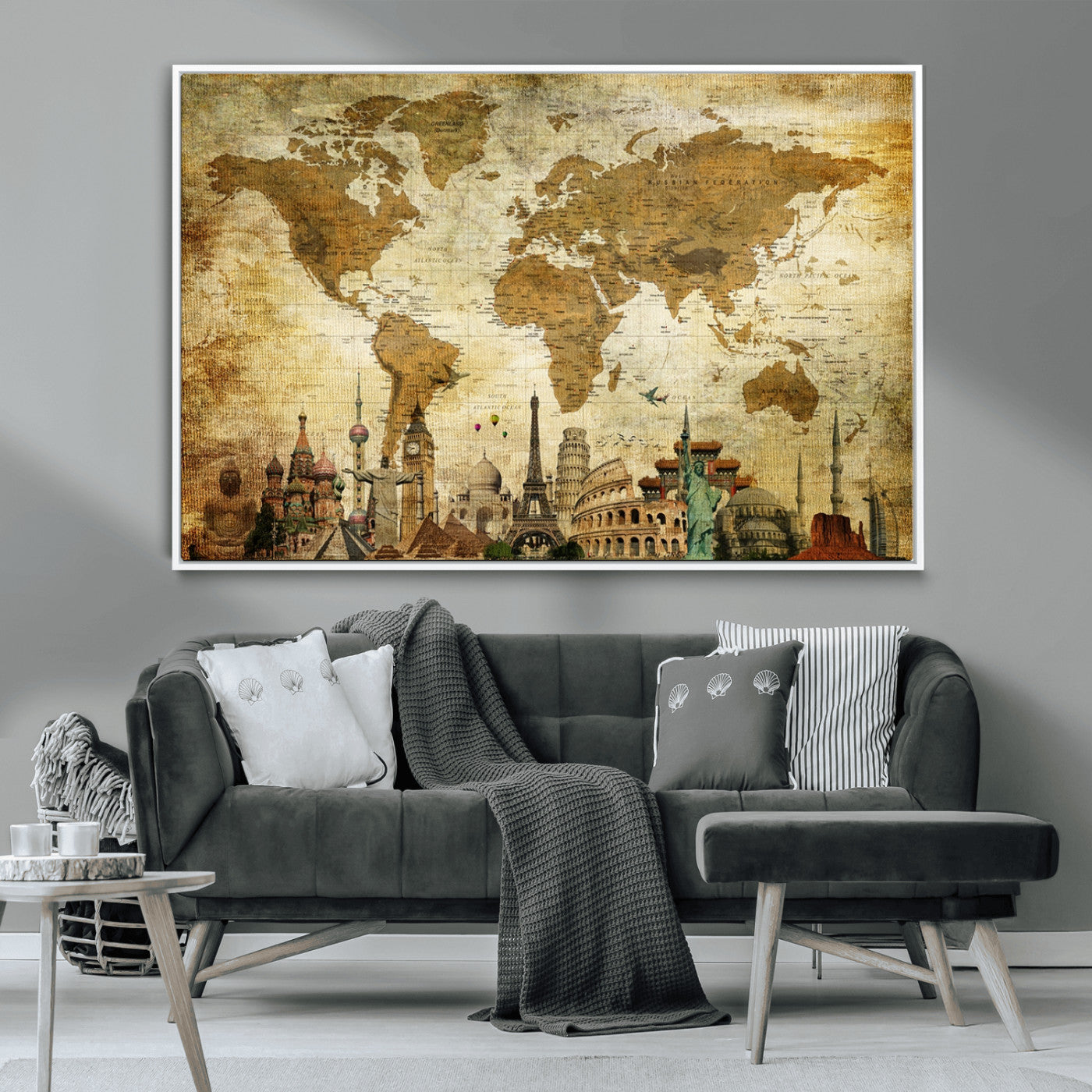 MGV-FC-36X24 - Push Pin World Map Canvas Print – Framed Wall Art for Couples to Track Their Travels – Anniversary