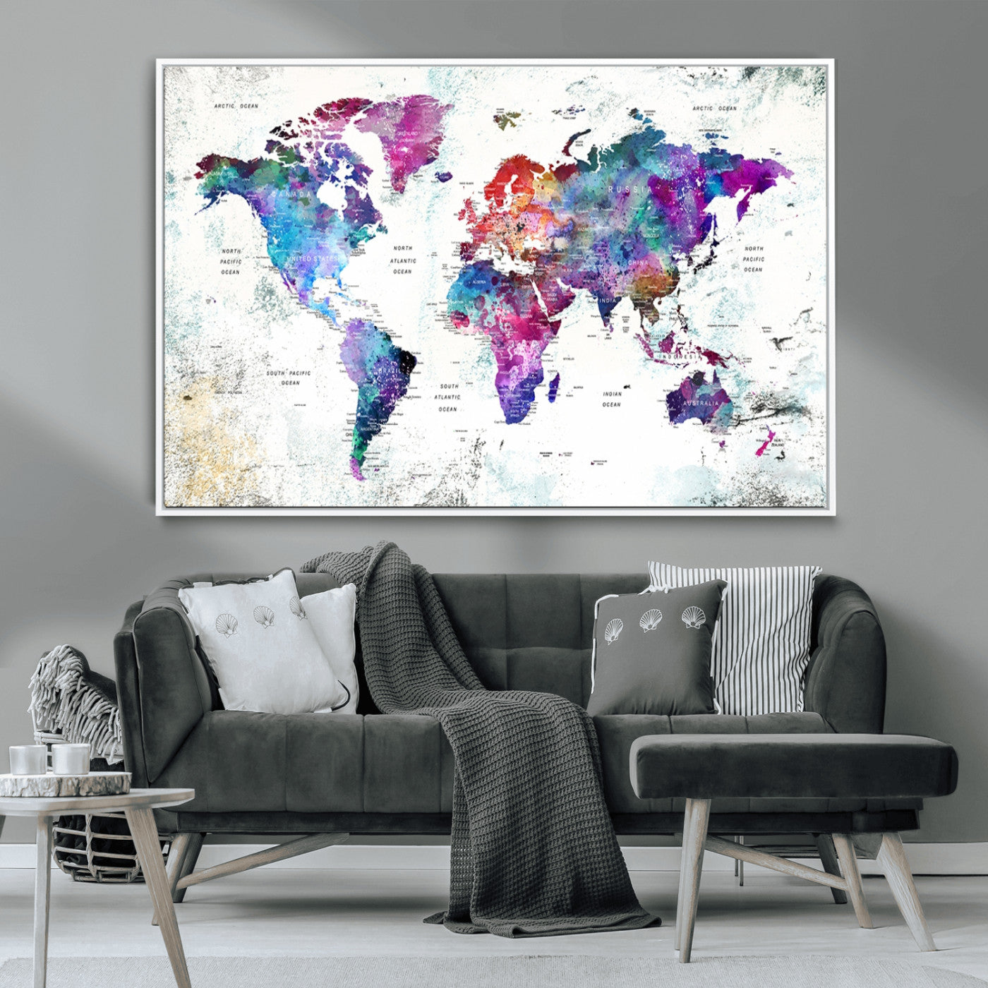 MGV-FC-36X24 - Push Pin World Map Canvas Print – Framed Wall Art for Couples to Track Their Travels – Anniversary