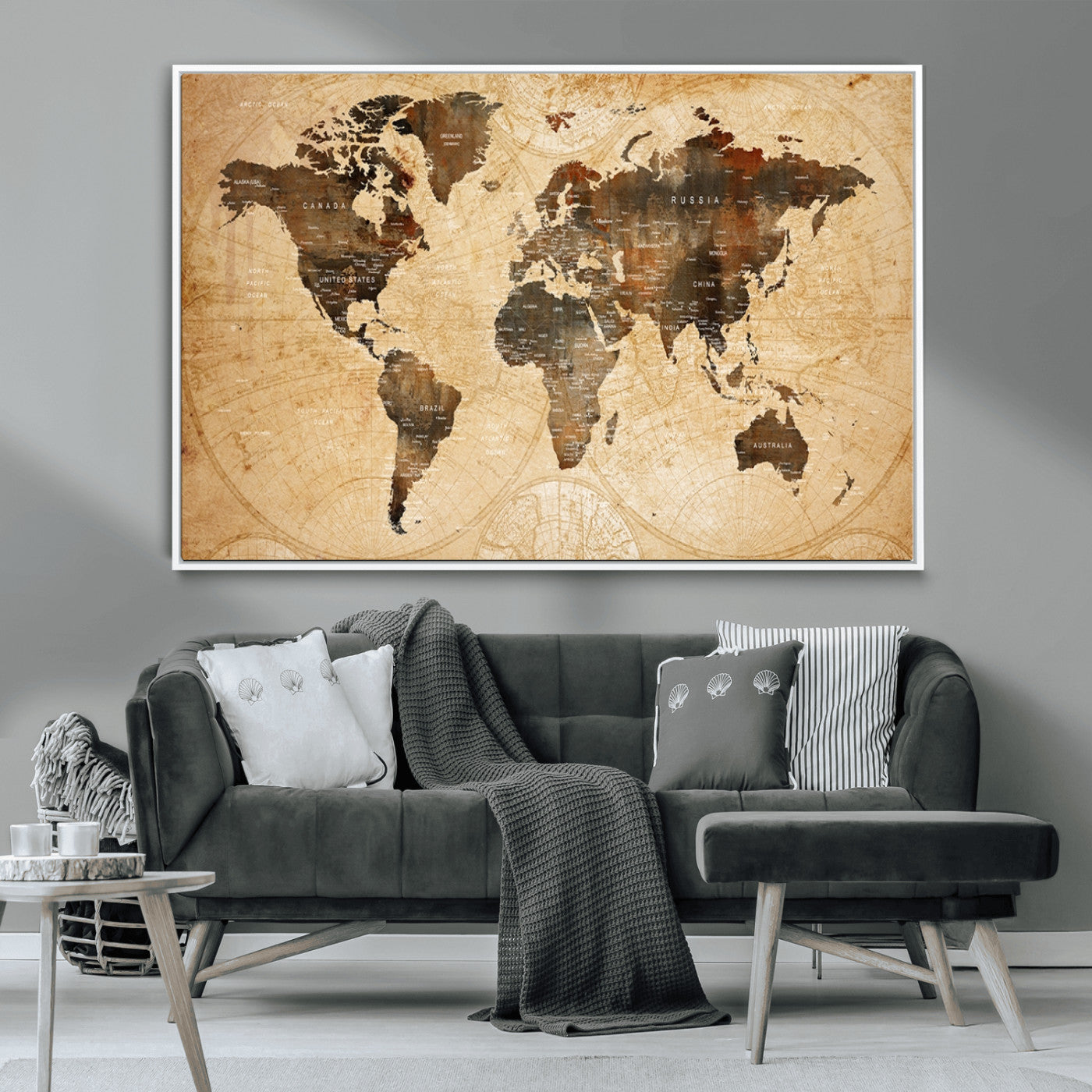 MGV-FC-36X24 - Push Pin World Map Canvas Print – Framed Wall Art for Couples to Track Their Travels – Anniversary