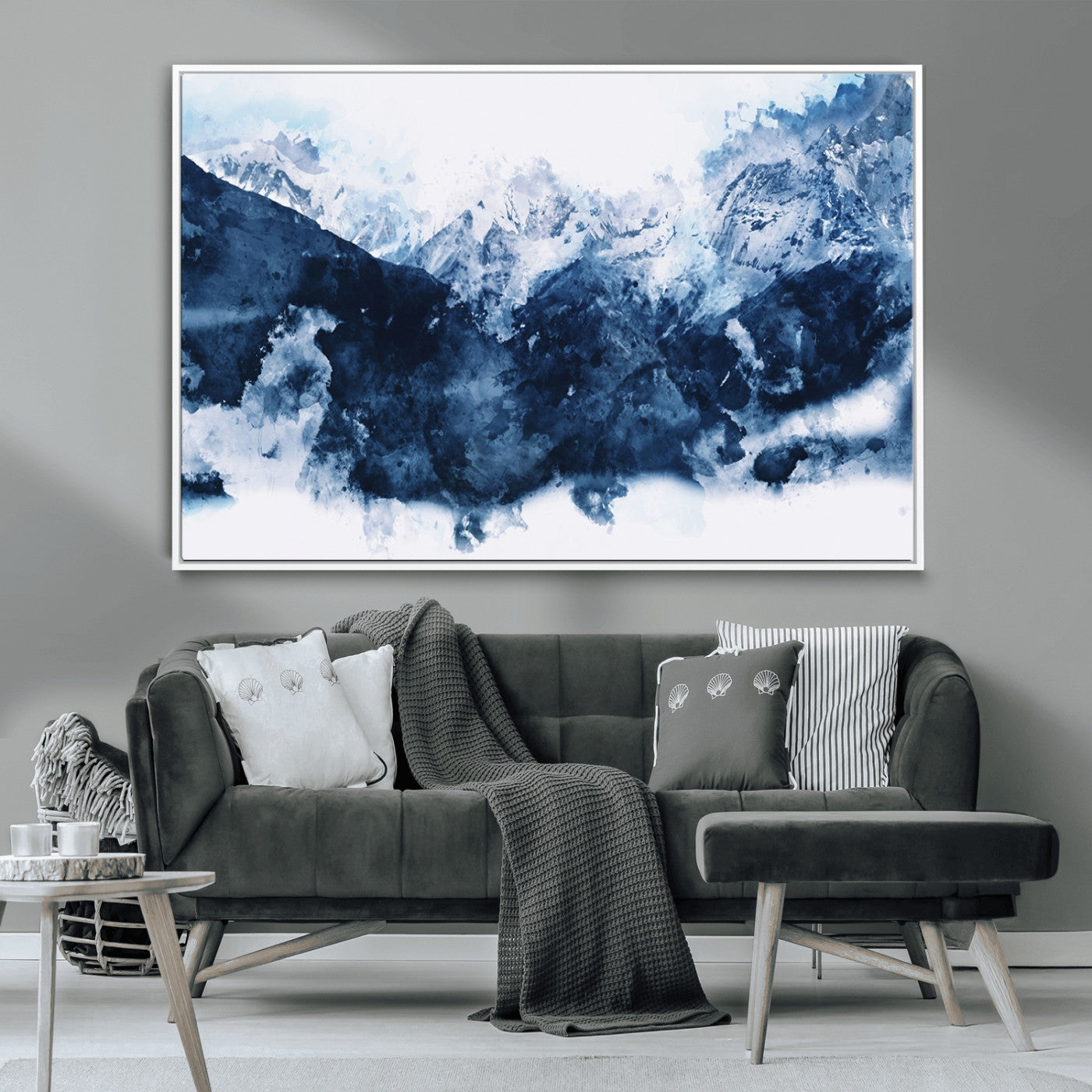 81700-MGV-CV-36X24-Abstract Blue Mountain Canvas Wall Art – Modern Triptych Landscape Print – Contemporary Nature Decor for Living Room or Office – Ready to
