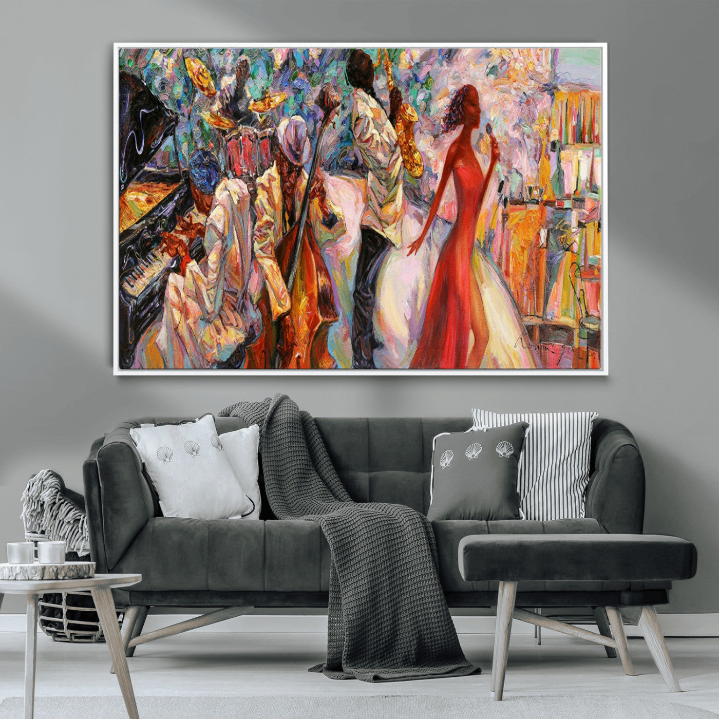 MGV-FC-36X24 - Abstract Afro American Jazz Canvas Wall Art | Music-Inspired Painting for Dining Room, Living Room,