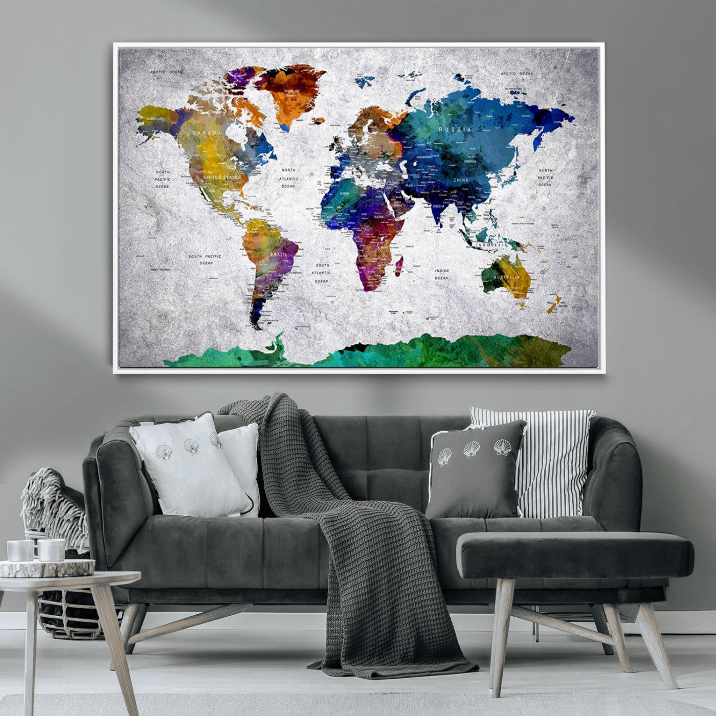 MGV-FC-36X24 - Push Pin World Map Canvas Print – Framed Wall Art for Couples to Track Their Travels – Anniversary