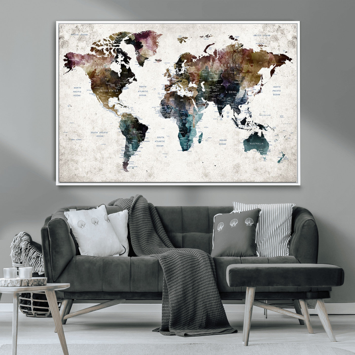 MGV-FC-36X24 - Push Pin World Map Canvas Print – Framed Wall Art for Couples to Track Their Travels – Anniversary