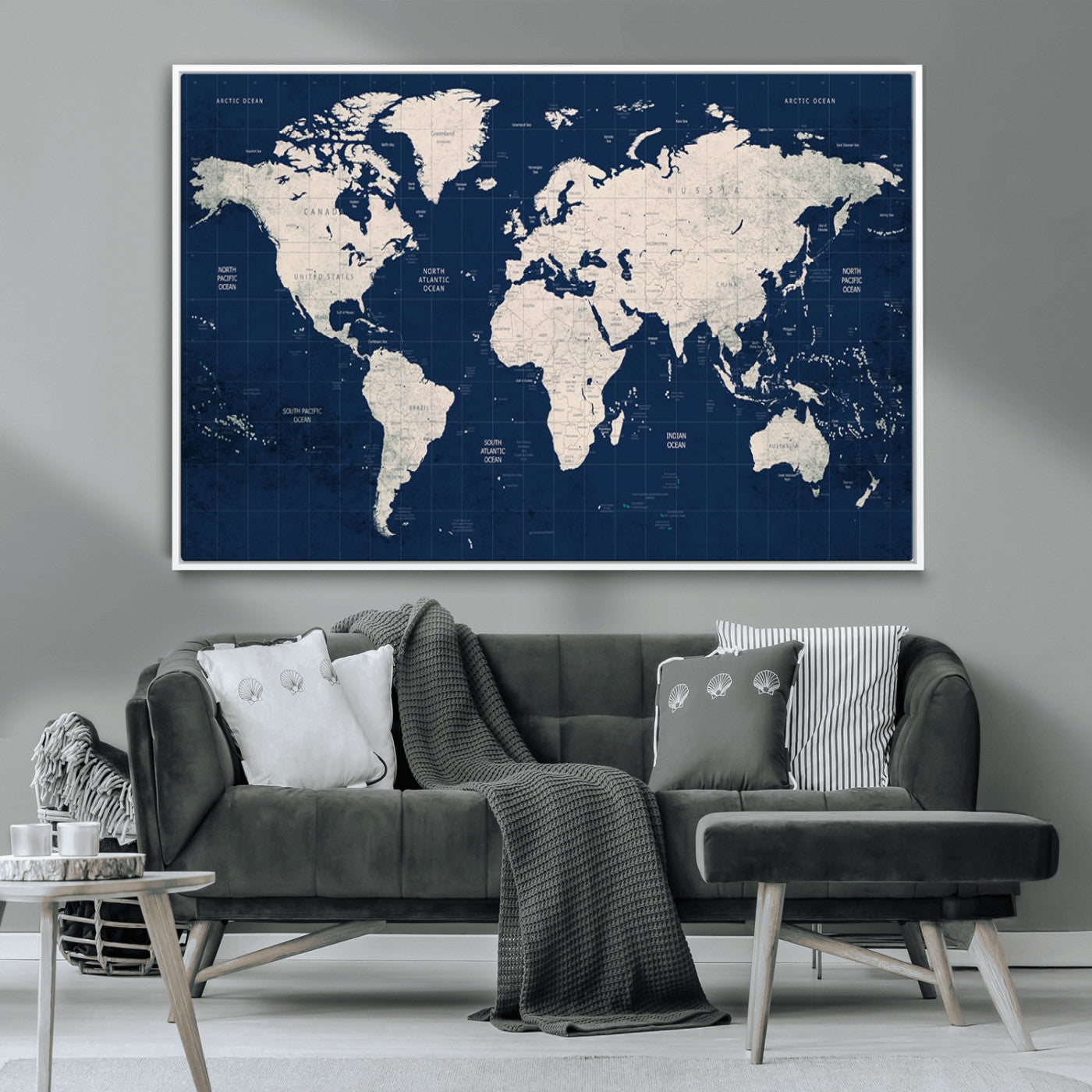 17866-MGV-CV-36X24-Push Pin World Map Canvas Print – Framed Wall Art for Couples to Track Their Travels – Anniversary
