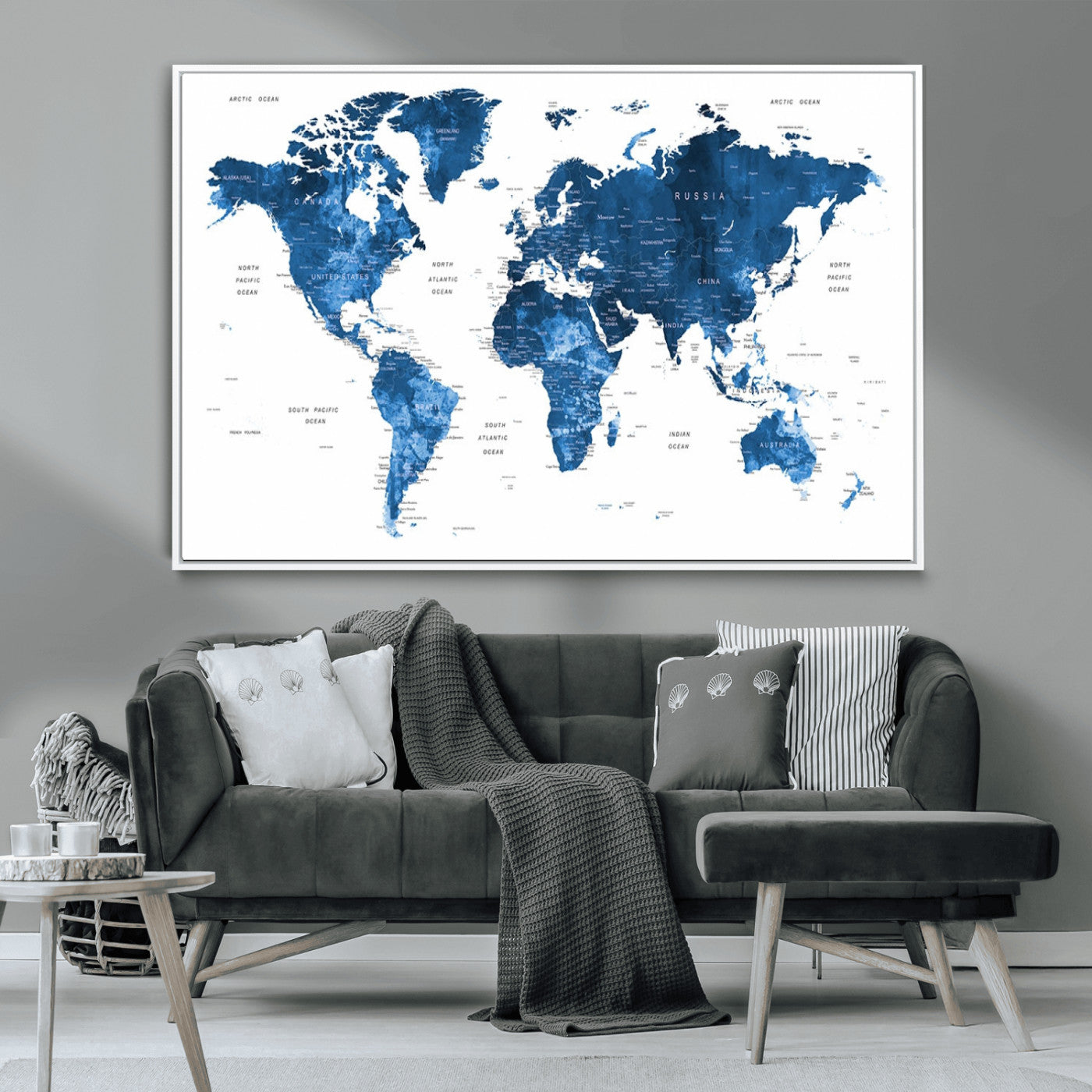 MGV-FC-36X24 - Push Pin World Map Canvas Print – Framed Wall Art for Couples to Track Their Travels – Anniversary