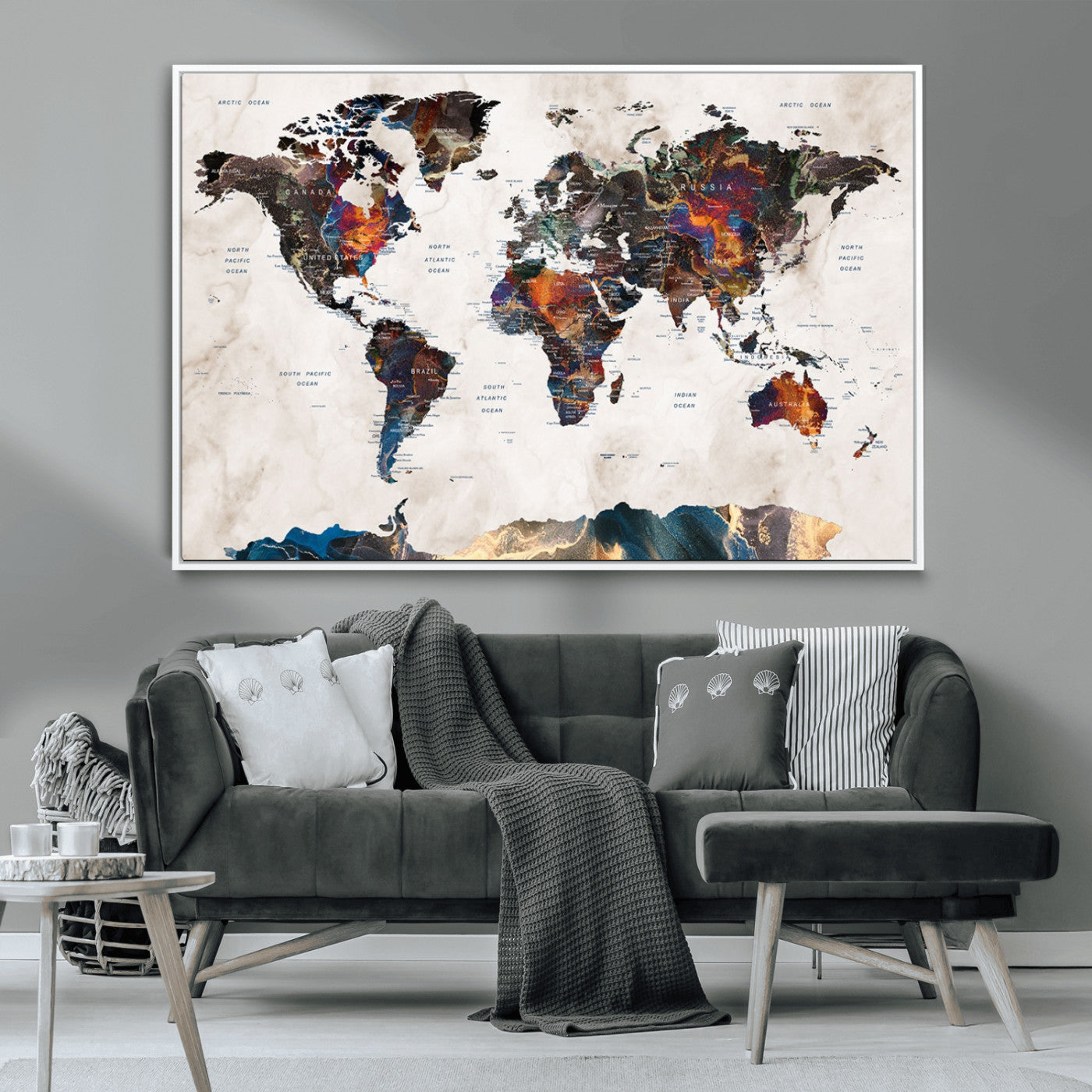 MGV-FC-36X24 - Push Pin World Map Canvas Print – Framed Wall Art for Couples to Track Their Travels – Anniversary
