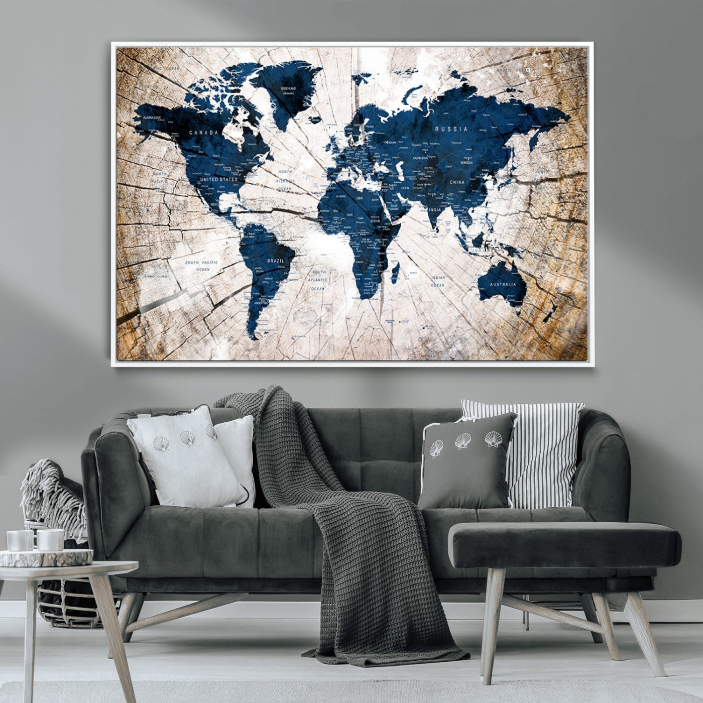 MGV-FC-36X24 - Push Pin World Map Canvas Print – Framed Wall Art for Couples to Track Their Travels – Anniversary
