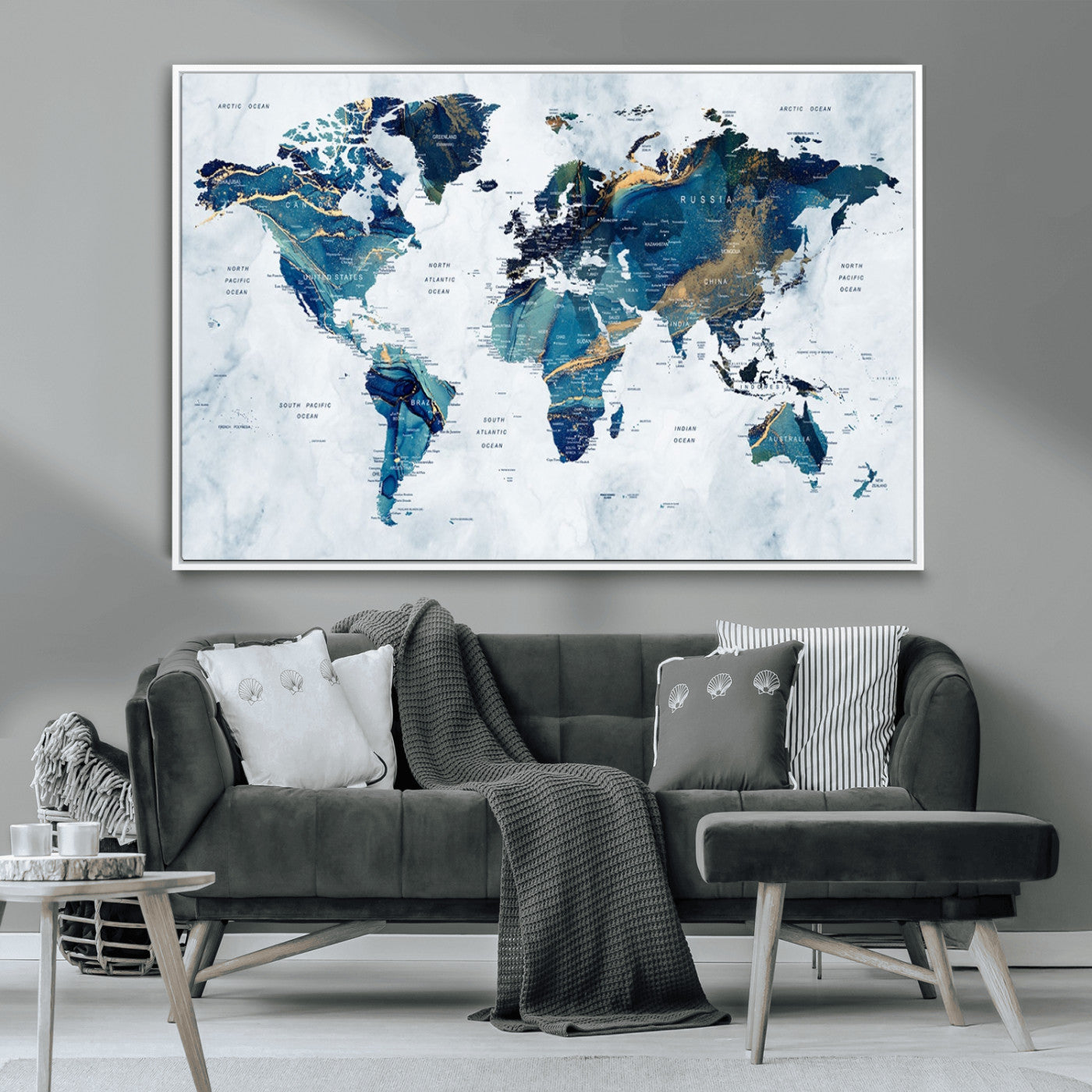 MGV-FC-36X24 - Push Pin World Map Canvas Print – Framed Wall Art for Couples to Track Their Travels – Anniversary