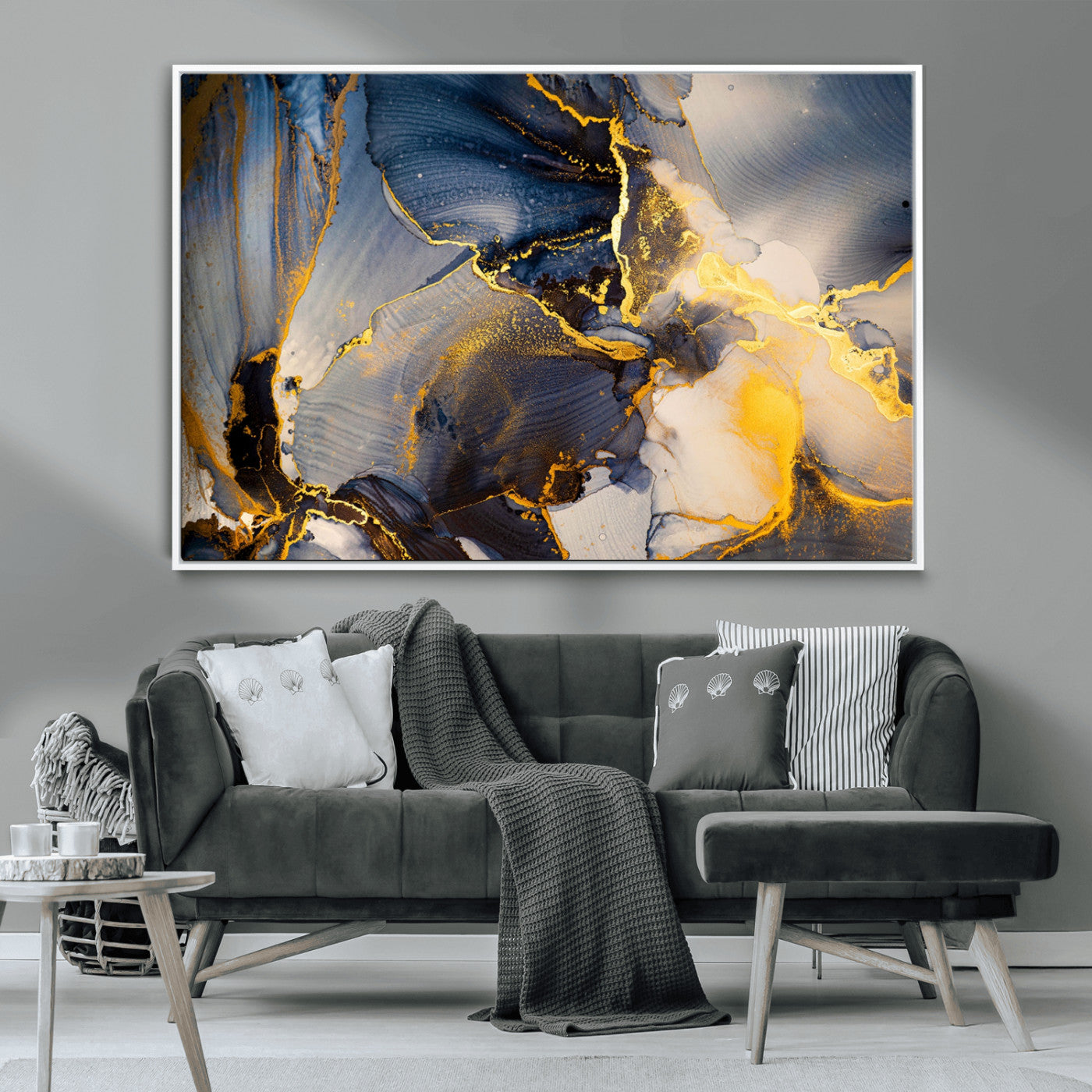 42100-MGV-CV-36X24-Large Abstract Wall Art Print - Gold and Blue Abstract Canvas Wall Art | Fluid Ink Modern Luxury Wall Decor for Living Room Decor