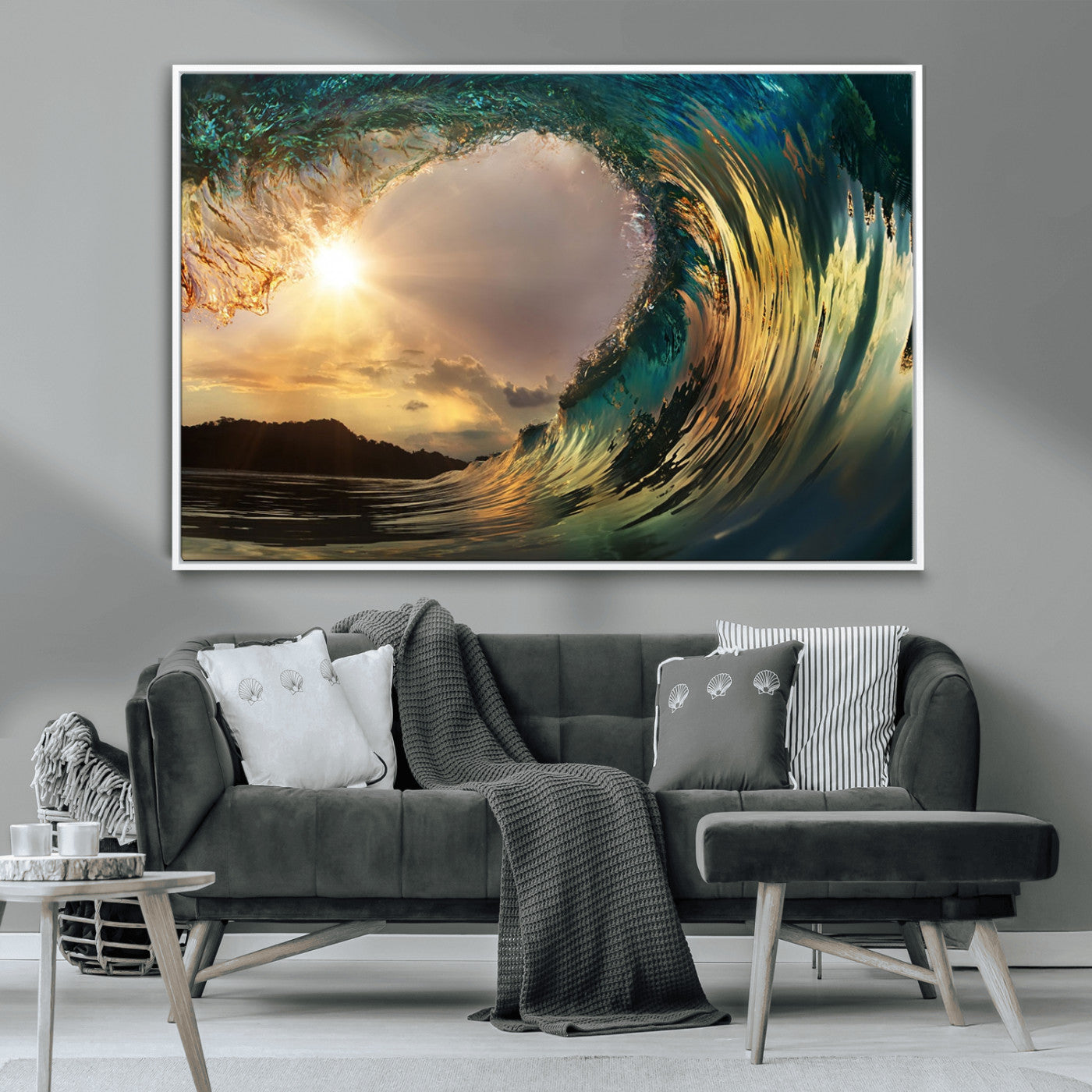 MGV-FC-36X24 - Golden Wave Sunset Giclee Canvas Print – Large Coastal Wall Art for Nature Lovers, Captivating Ocean Wave Decor